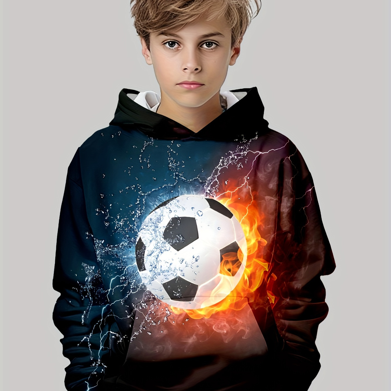 

Sweat à capuche à manches longues pour garçons, imprimé 3D football, restez élégant et confortable - Un essentiel parfait pour le printemps et l'automne pour votre fashionista !