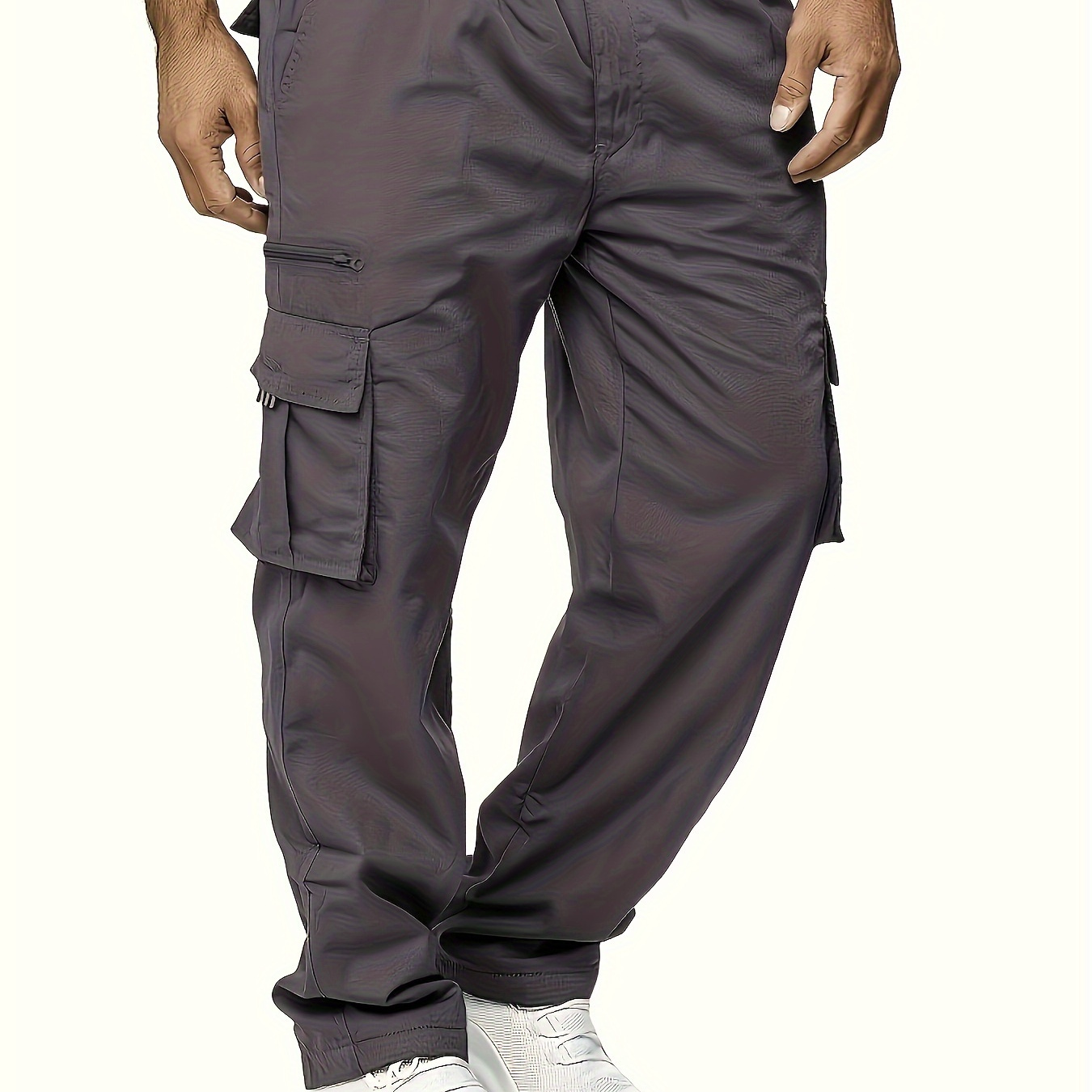 

Solid Casual Men's Long Pants With Multiple Pockets For All Seasons Outdoor And Leisure