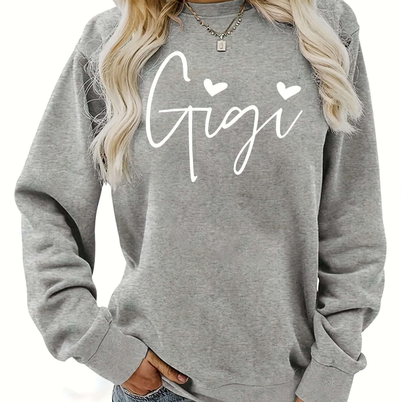 

& Hearts Print Sweatshirt, Crew Neck Casual Sweatshirt For Fall & Spring, Women's Clothing