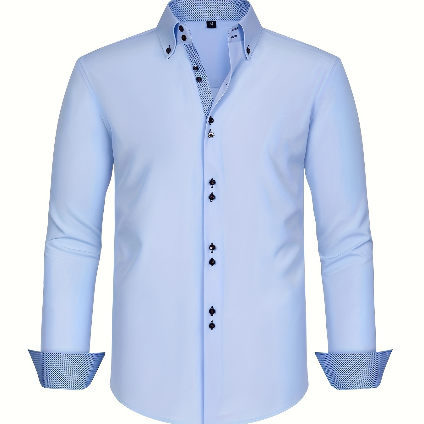 

Elegant Formal Men's Long Sleeve Button Up Shirt For Spring Fall, Business Meeting Occasions, Mature Style