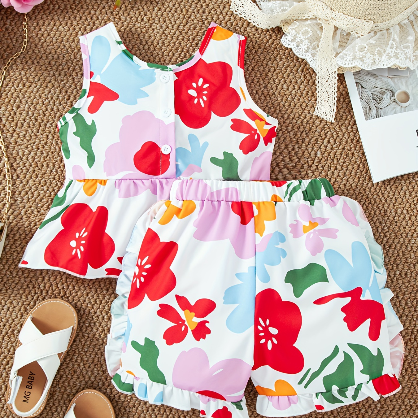 

Flora Graphic 2pcs Sleeveless Top + Set Summer Clothes