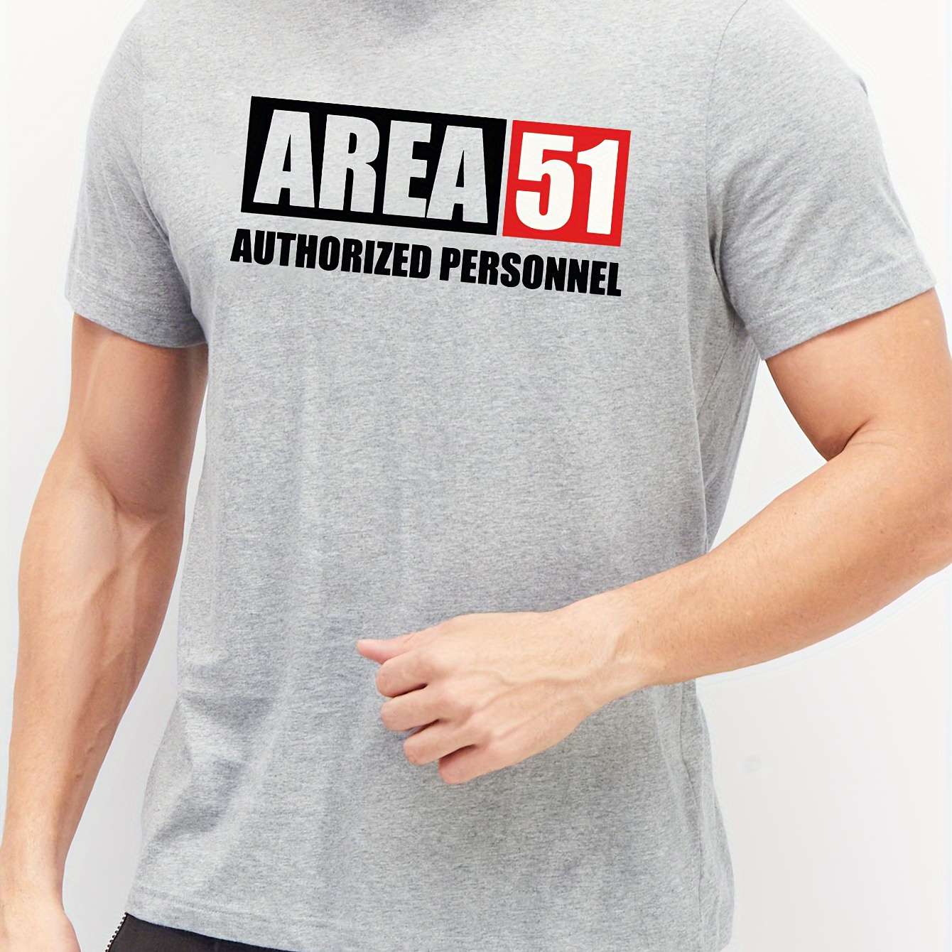 

area 51" Alphabet Print Crew Neck Short Sleeve T-shirt For Men, Casual Summer T-shirt For Daily Wear And Vacation Resorts