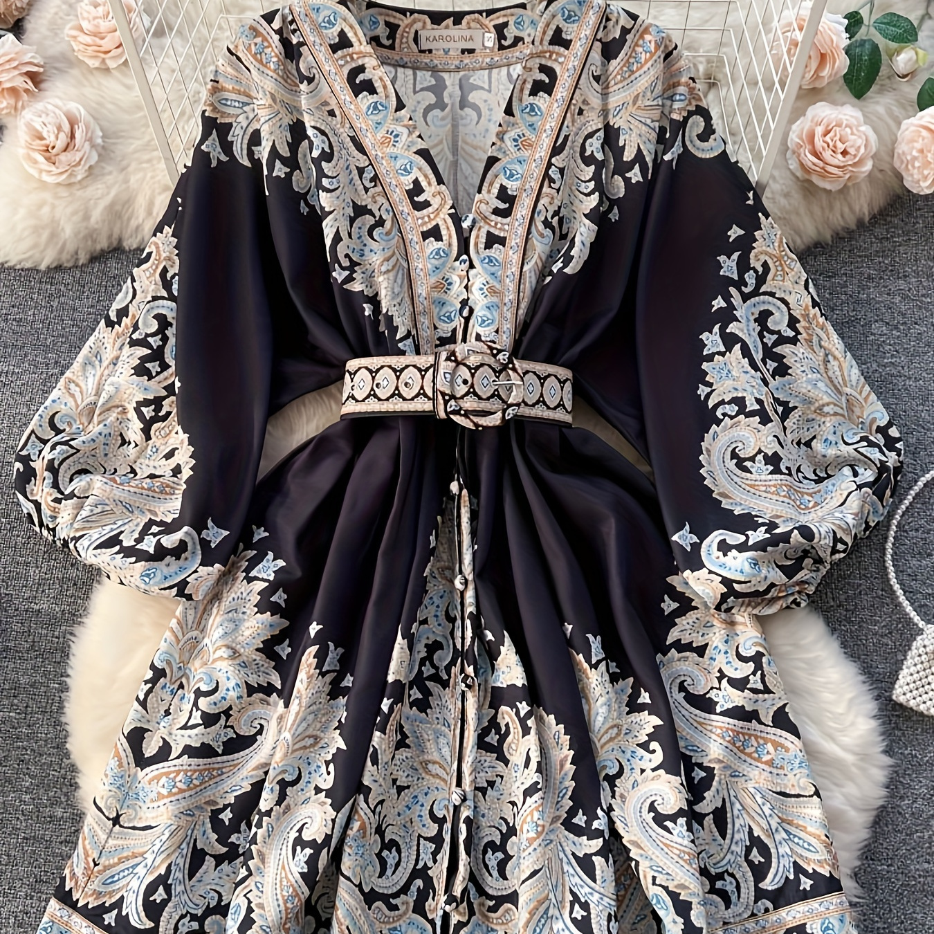 

Print Elegant Sleeve A- Dress Casual Women Autumn Spring