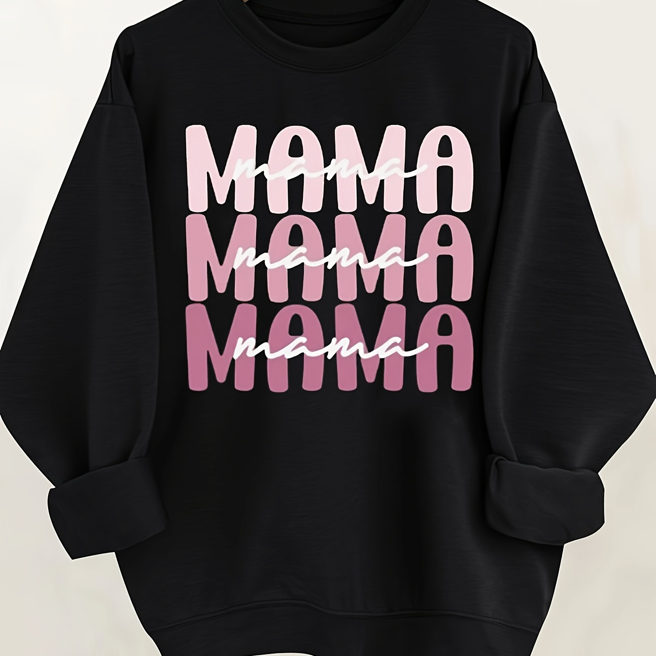 

Mama Print Pullover Sweatshirt, Casual Long Sleeve Crew Neck Sweatshirt, Women's Clothing