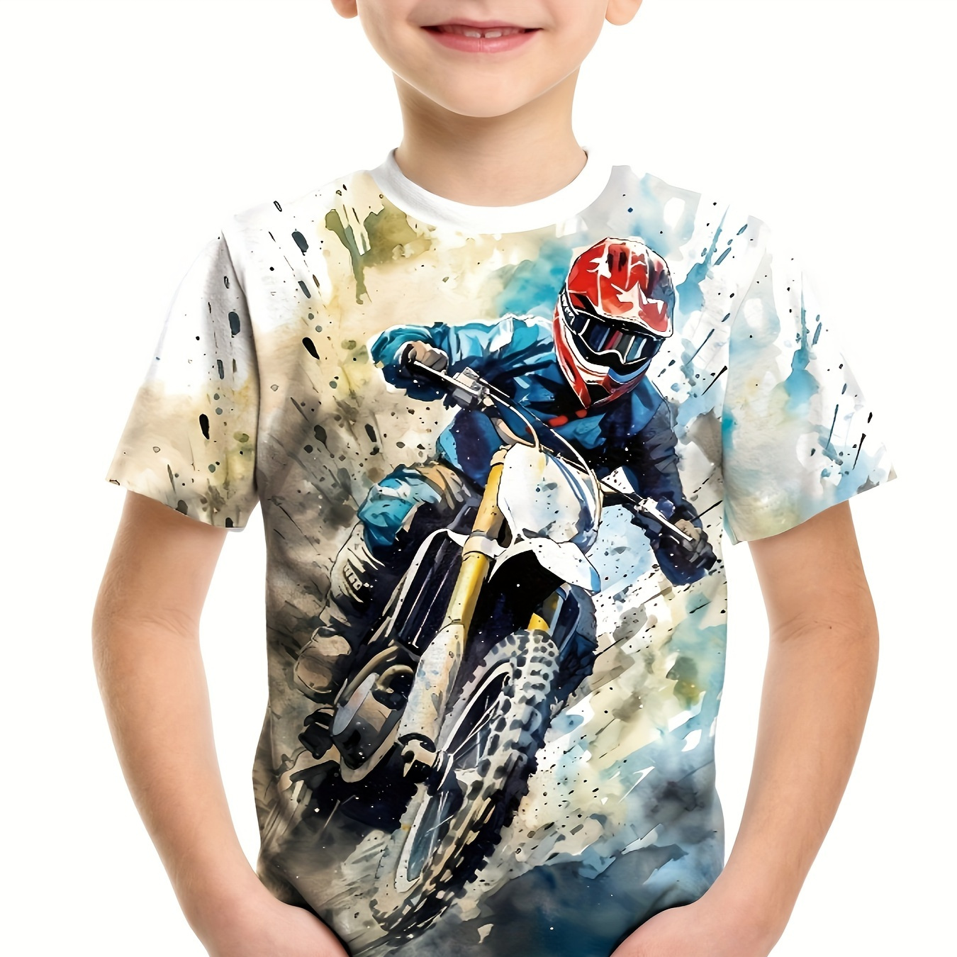 

Cool Dirt Biker 3d Print T-shirt, Tees For Boys, Casual Short Sleeve T-shirt For Summer Spring Fall