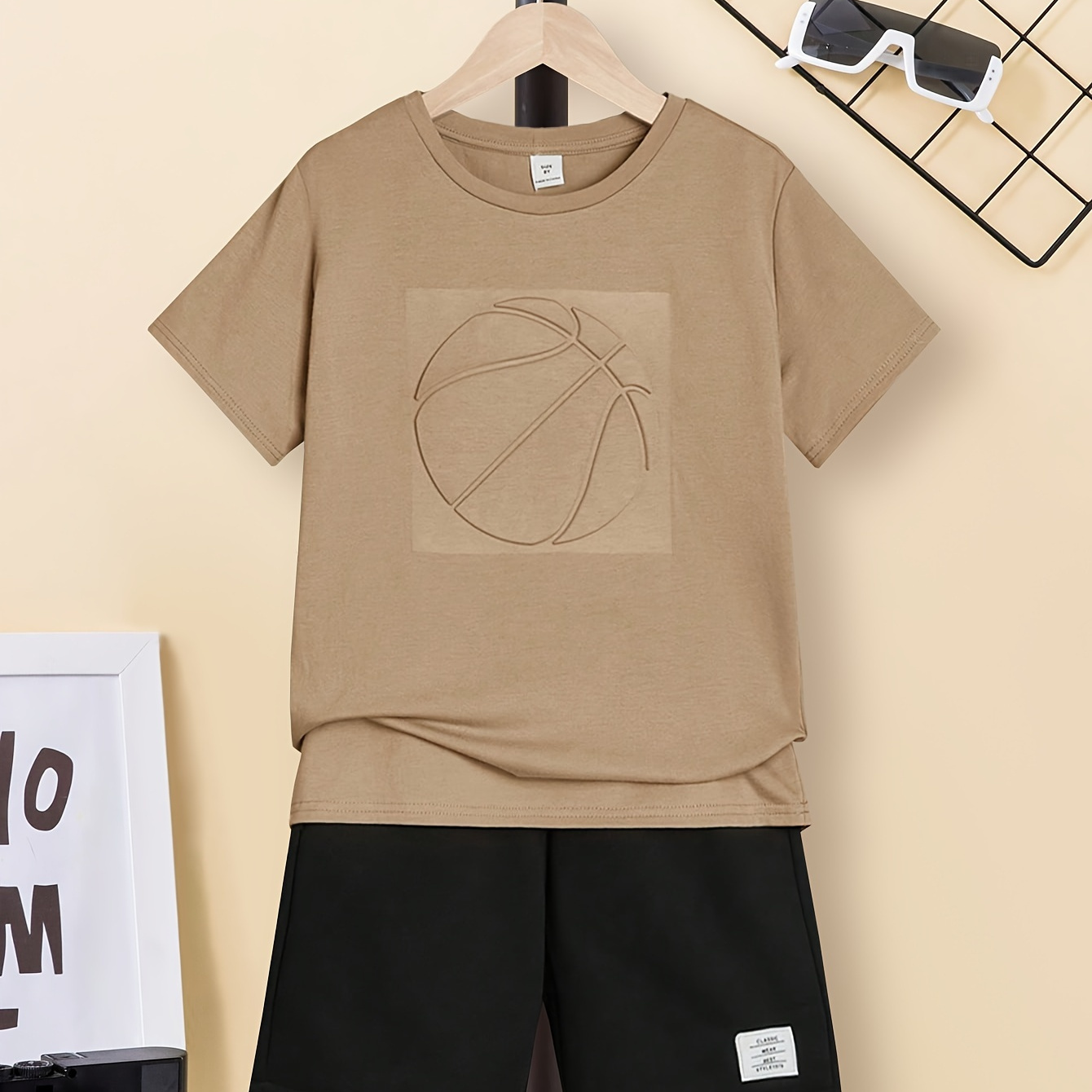 

Boy's Basketball Jacquard 2pcs Trendy Casual Outfit, T-shirt & Shorts Set, Boy's Clothes For Summer