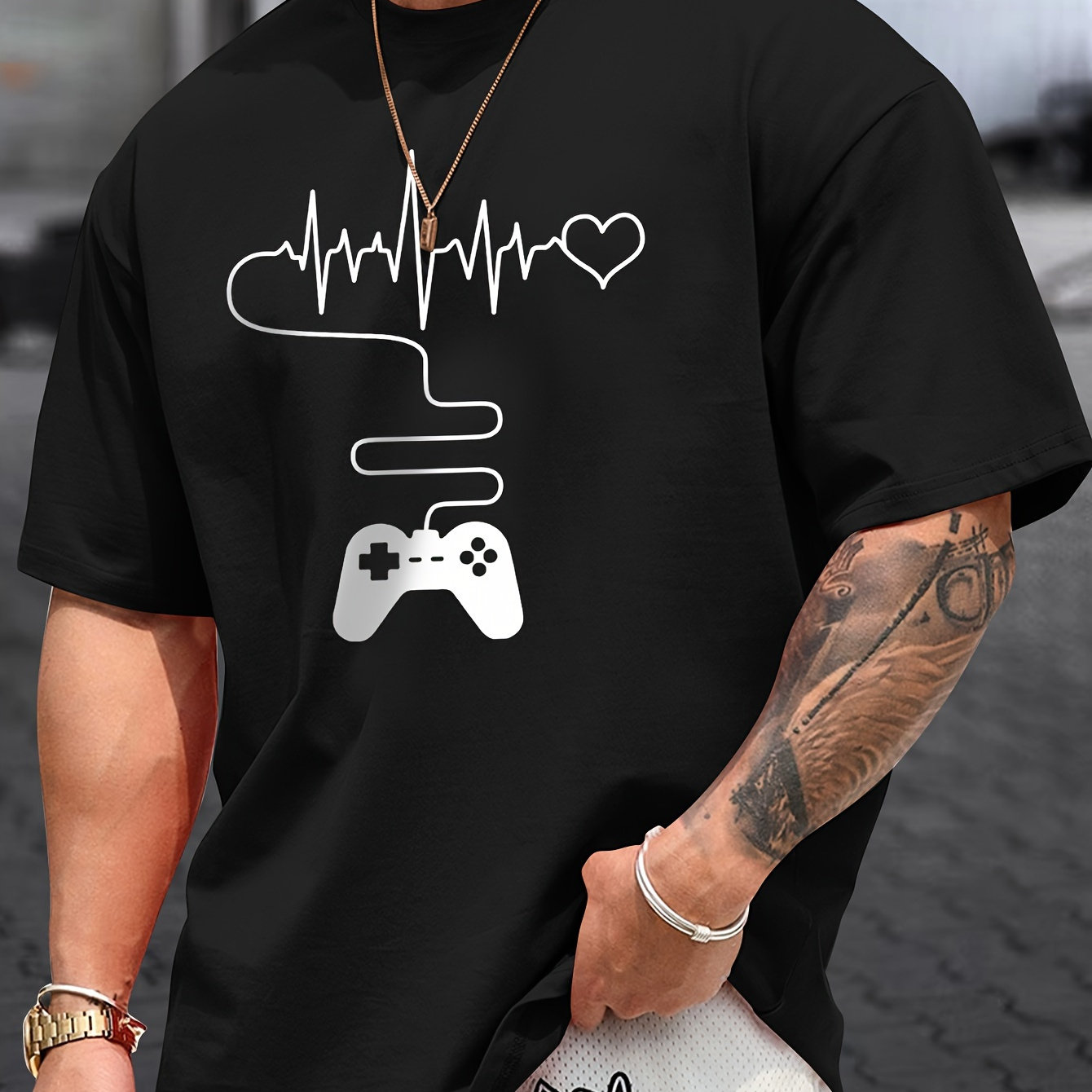 

Round Neck Game Console Print Men's Fashionable Summer Short Sleeve Sports T-shirt, Comfortable And Versatile