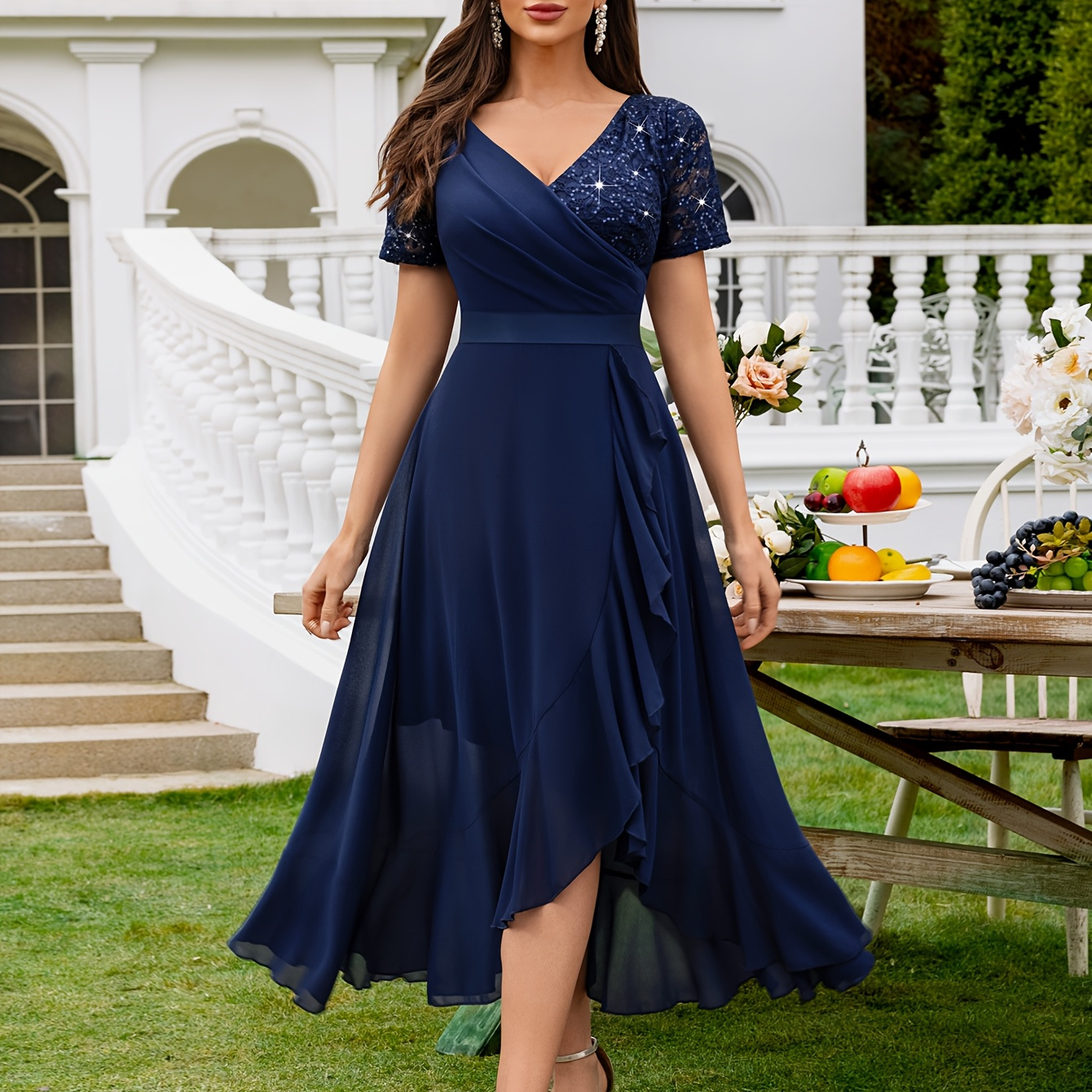 Navy Blue Dress Missguided Navy Wrap Dress Helen Chic V Neck Ruched High  Low Chiffon Bridesmaid