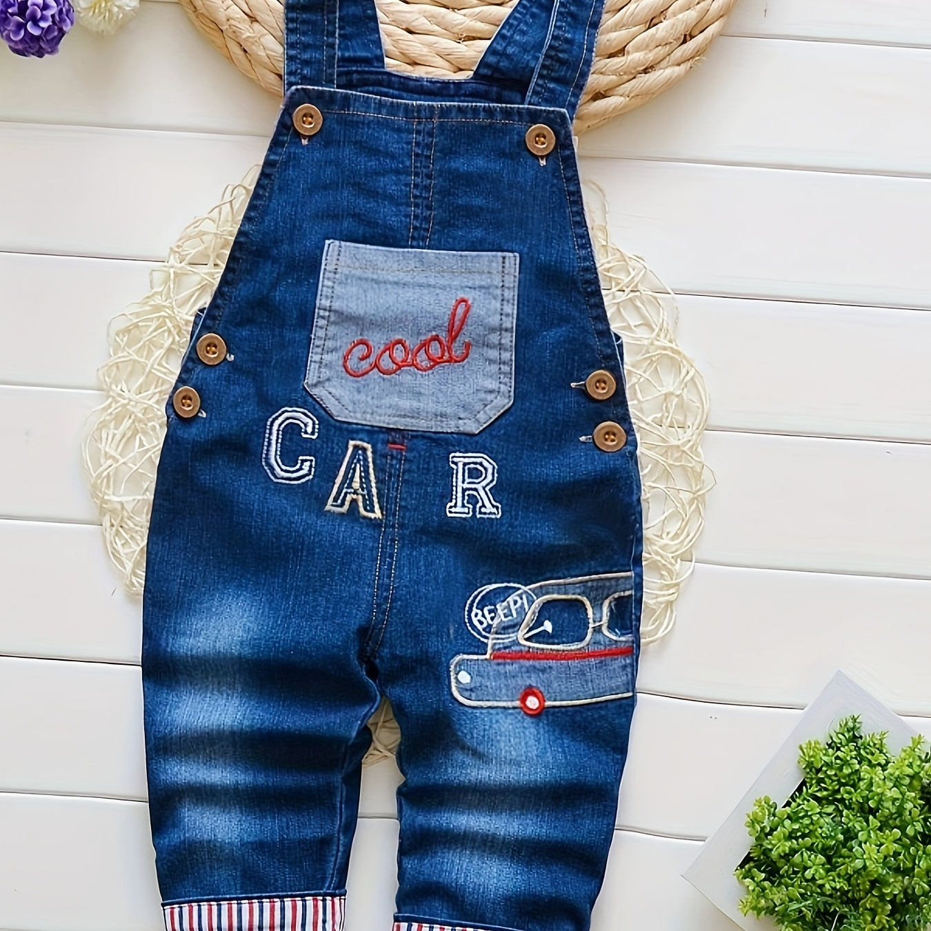 Little Boys Adjustable Denim Pants Cute Cartoon Cars Print Overalls Baby Denim Overalls Jumpsuits