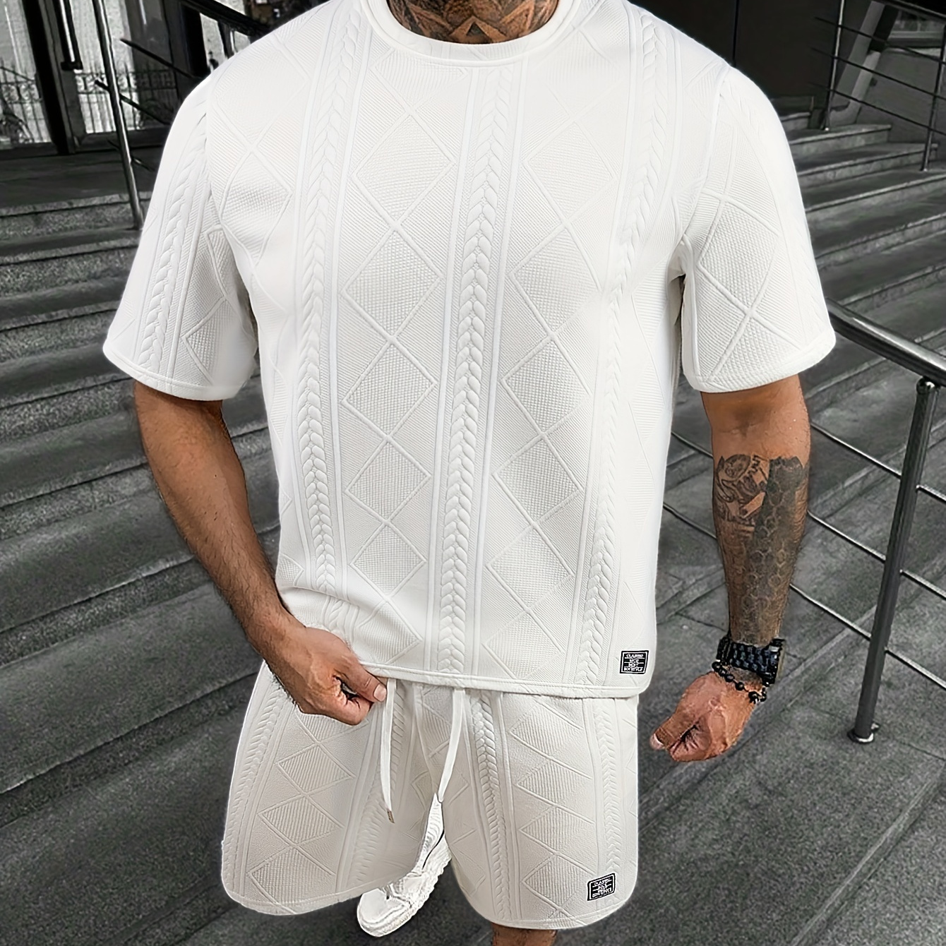 

Men's Short Sleeve T-shirt & Drawstring Shorts 2pcs Casual Sports Regular Tee Top Pants Suit Outfits For Spring Summer, As Gifts