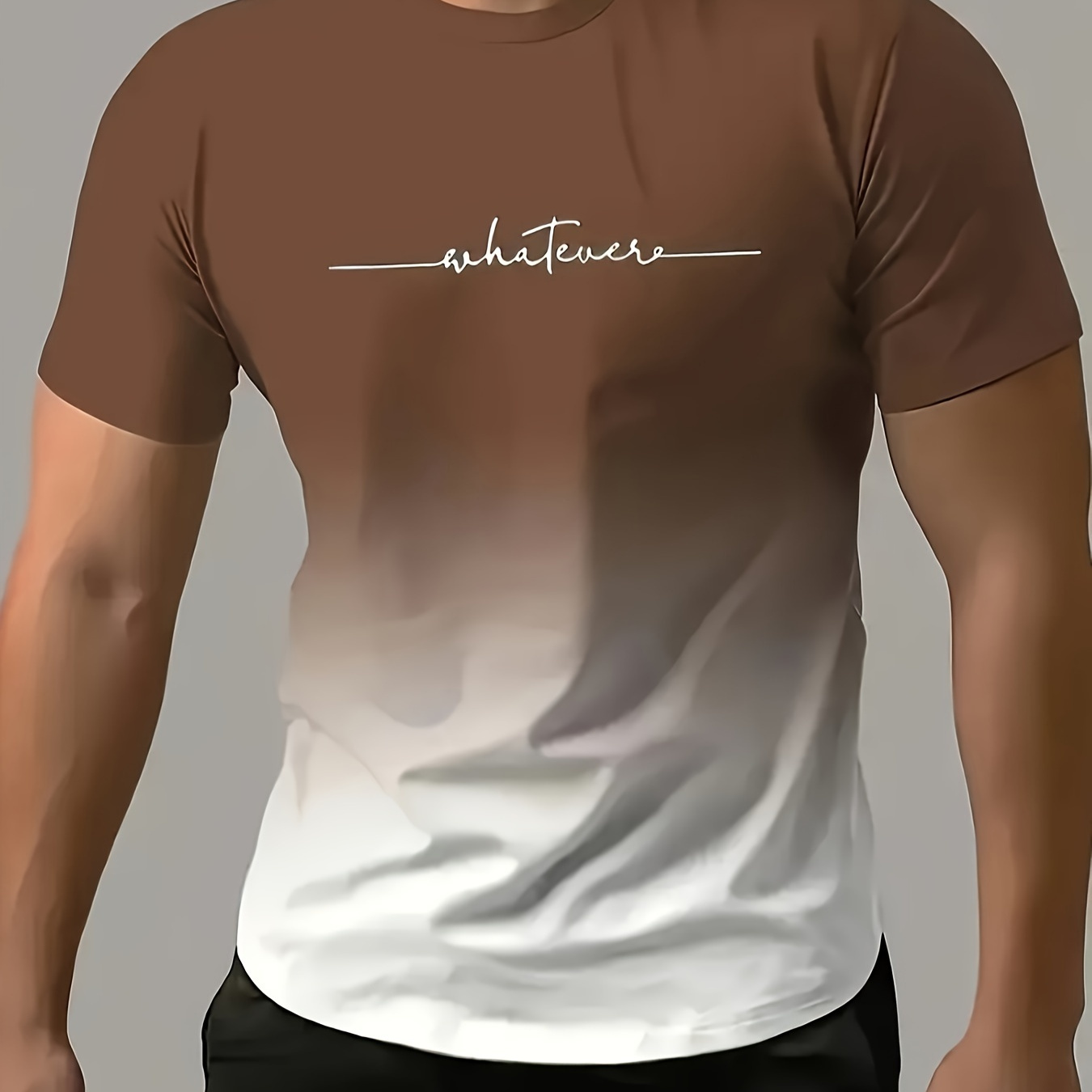 

Classic Design Gradient Color And Letter Print "whatever" Crew Neck And Short Sleeve T-shirt, Casual And Chic Tops For Men's Summer Outdoors Wear