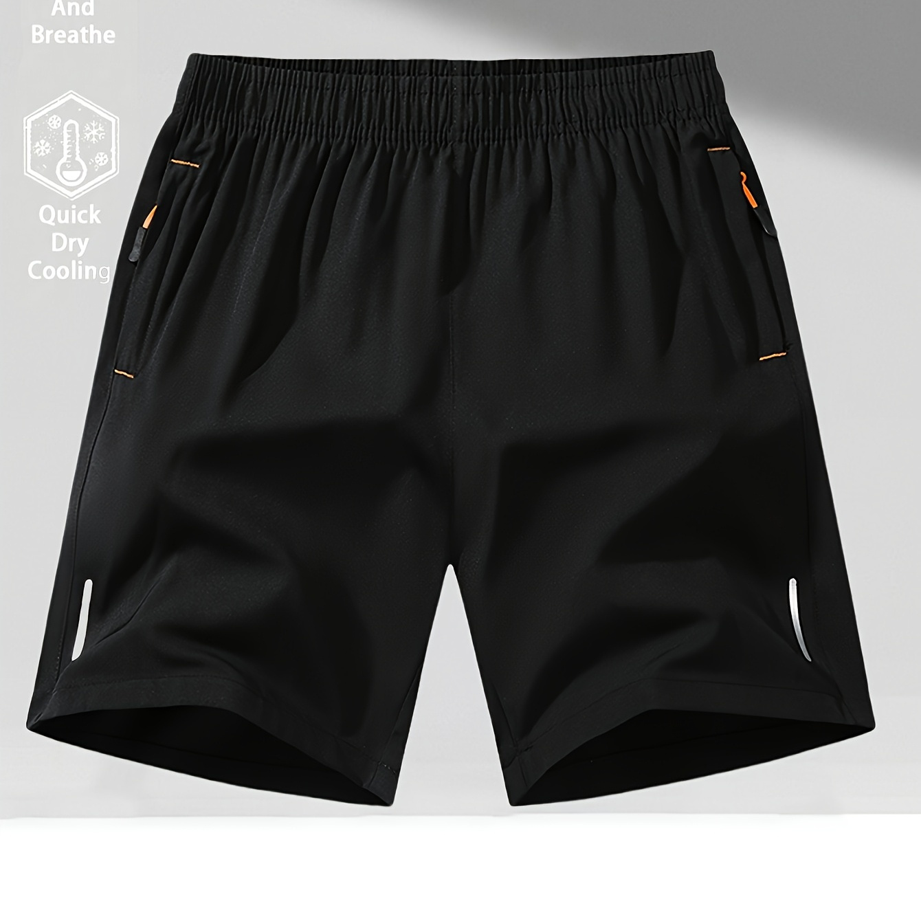 

Men's Reflective Strip Casual Shorts - Breathable & Stretchy Polyester , With Zipper Pockets, Waistband With Drawstring, Fabric, Casual Attire