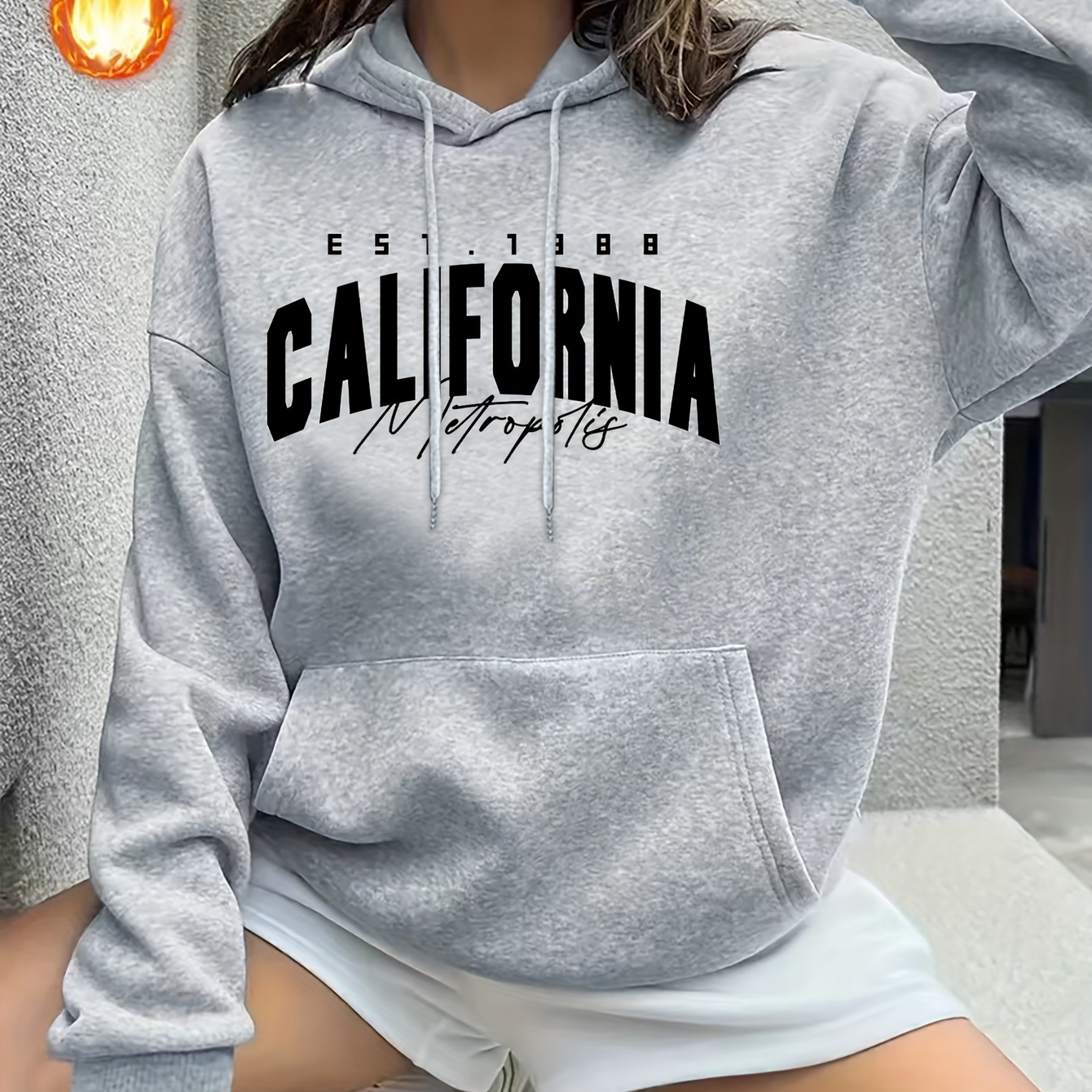 

California Letter Graphic Casual Hooded Sweatshirt, Long Sleeves Pullover Loose Sports Hoodie, Women's Activewear