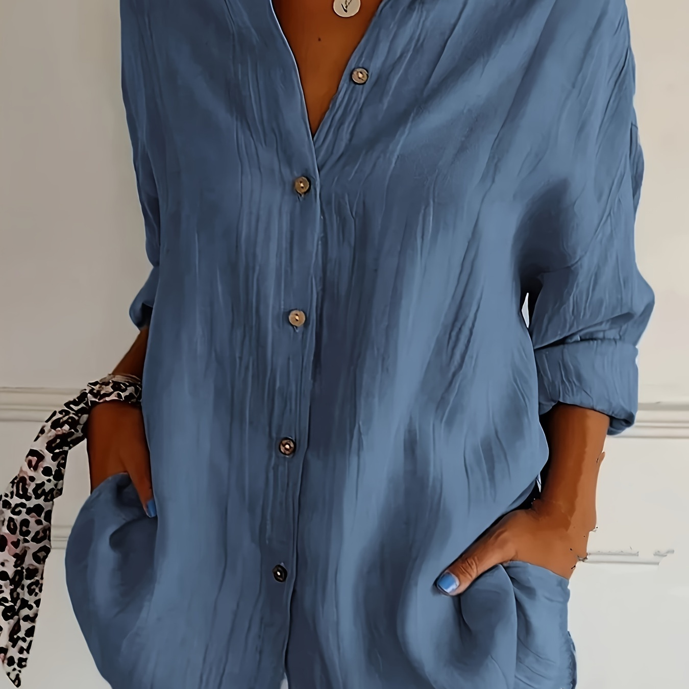 

Elegant Women' Color Long Sleeve Shirt - Comfortable, Loose Fit With Lapel Collar, Machine Washable