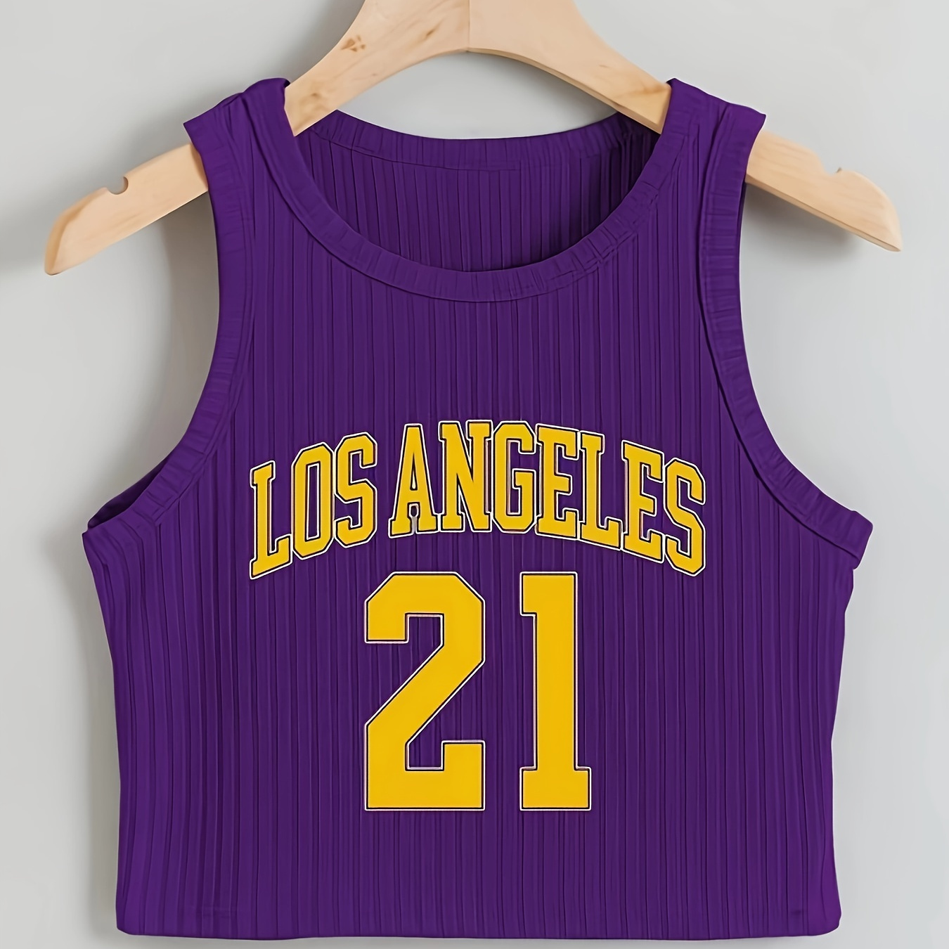 

Los Angeles & Number 21 Print Round Neck Sports Tank Top, Sleeveless Running Fitness Vest Top, Women's Activewear