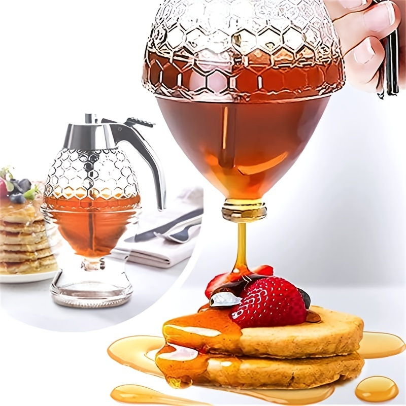 

1pc Acrylic Juice Dispenser 200ml/6.76oz, Honey Syrup Dispenser, Honey Jar With Honeycomb Design And Stand, Kitchen Supplies