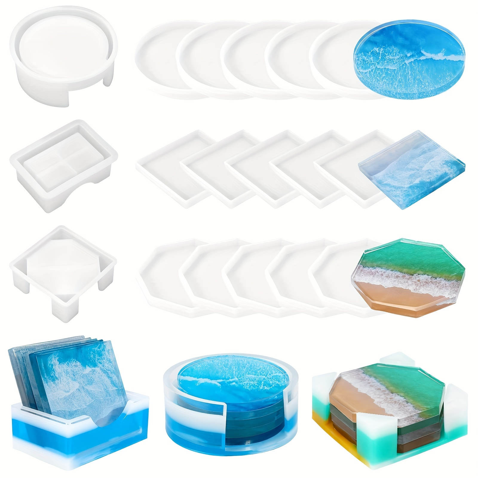 Moules en silicone pour fabriquer des sous-verres en résine moules ronds  carrés et octogonaux, moules à sous-verres en silicone pour la résine  époxy, loisirs créatifs artistiques sous-verres à faire soi-même - Temu