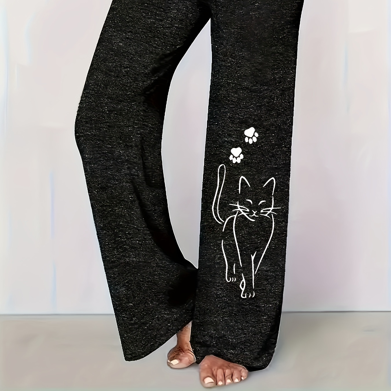 

1pc Whimsycat Women's Plus Size Casual Sweatpants, Polyester Drawstring Lounge Pants With Cat Print, Knit Waistband, Animal Pattern, Non-waterproof, Regular