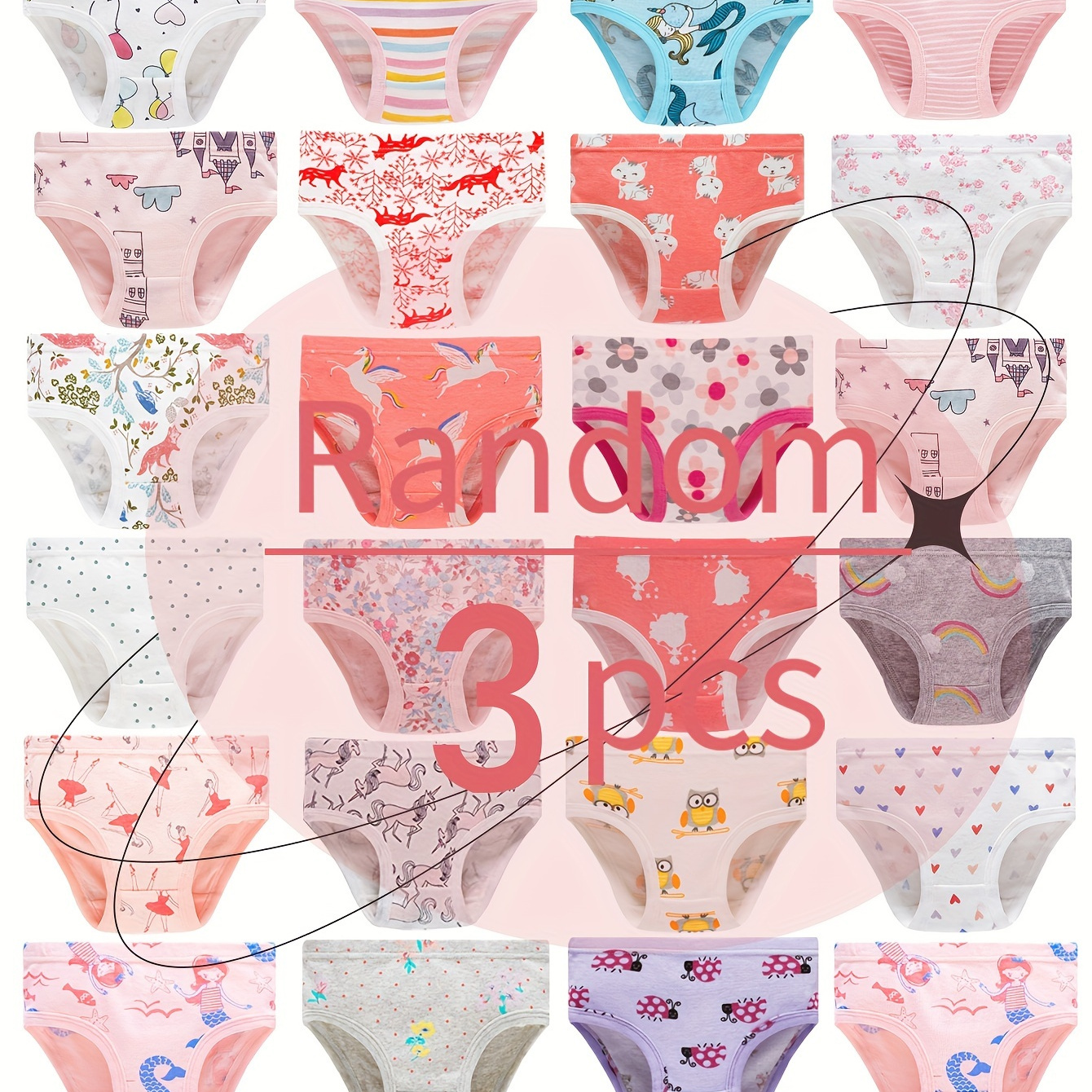 

Random 3/6/12pcs Kid & Teen Girls Briefs Cute Cartoon Print Cotton Bottoming Underwear Soft Comfy Breathable Kids Panties Clothing