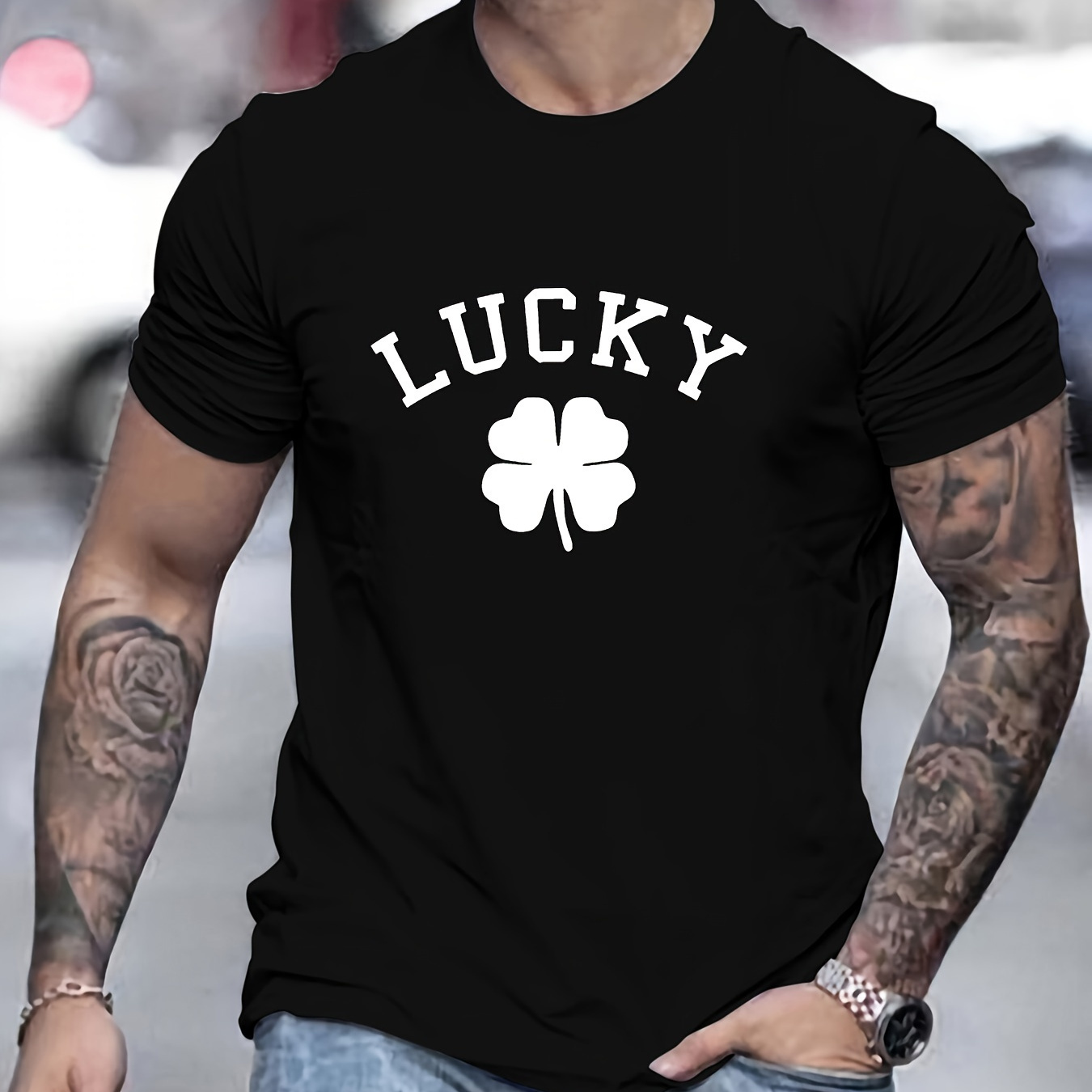 

Lucky Print T Shirt, Tees For Men, Casual Short Sleeve T-shirt For Summer