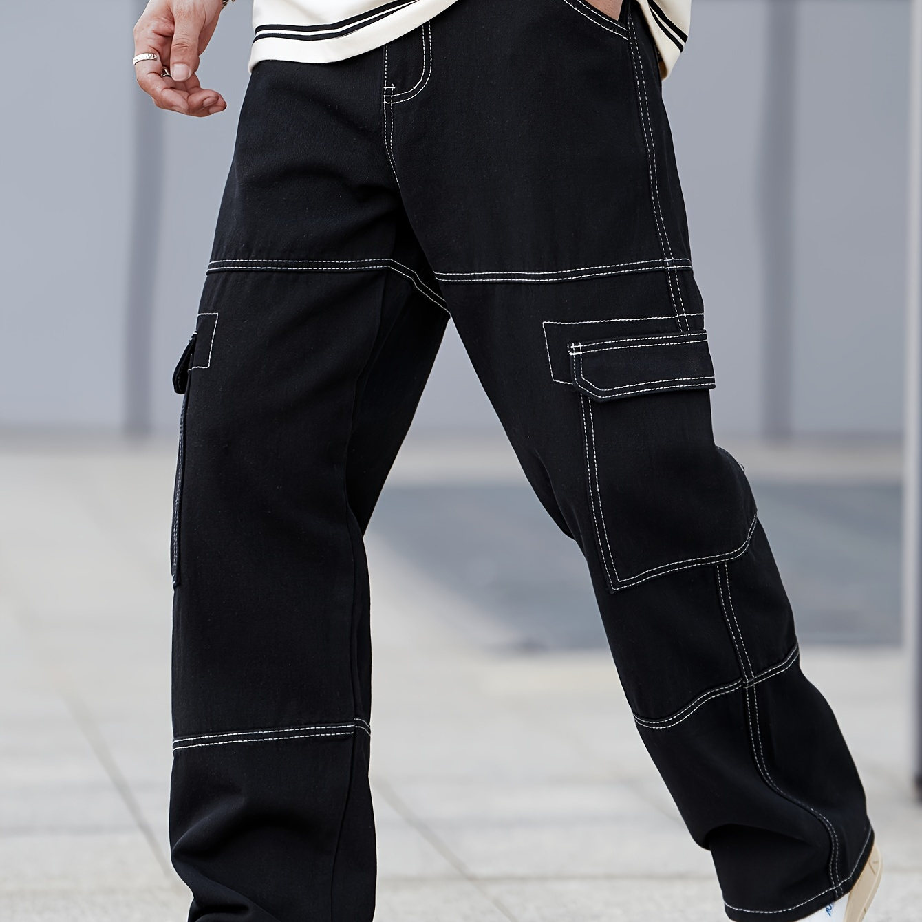 

Men's Loose Fit Wide Leg Jeans With Pockets, Men's Stylish Comfy Denim Pants, Street Style Fashion