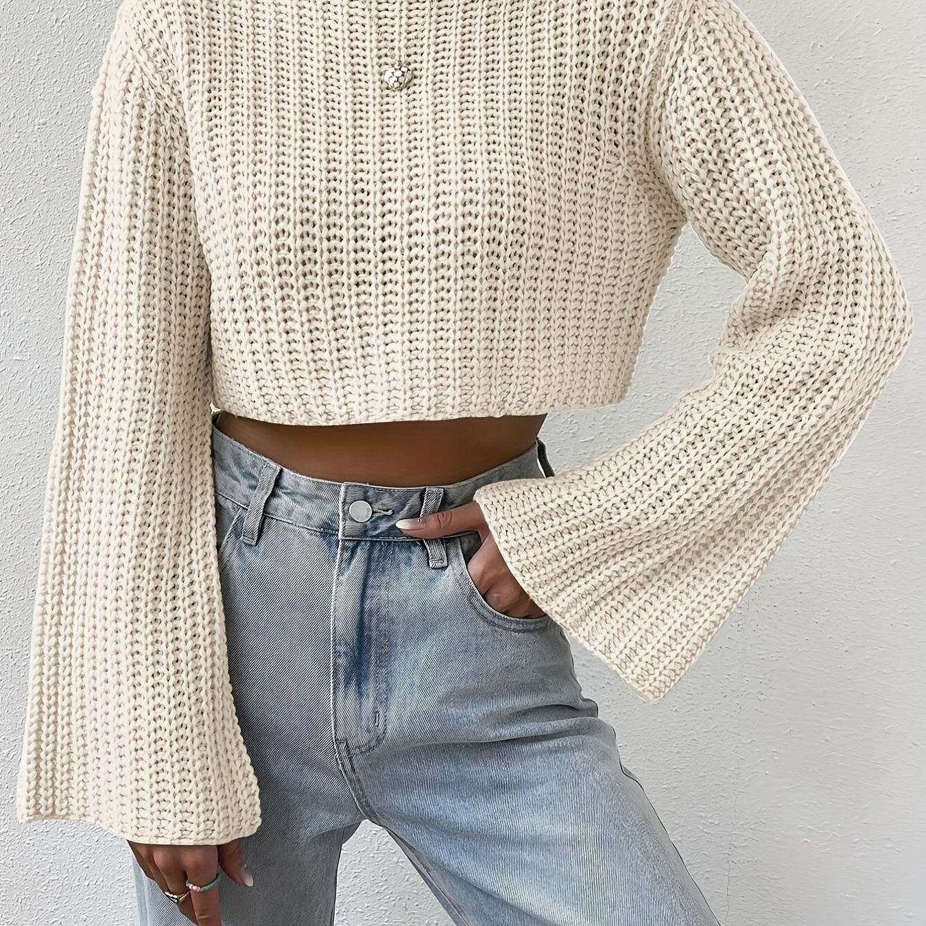 Bell sleeve outlet crop sweater