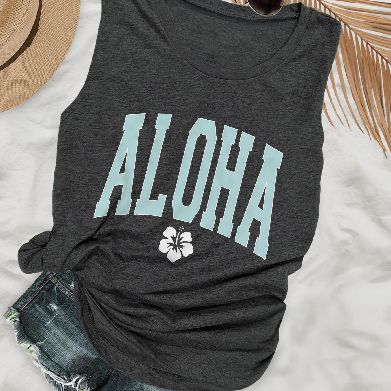

Aloha Print Tank Top, Sleeveless Casual Top For Summer & Spring, Women's Clothing
