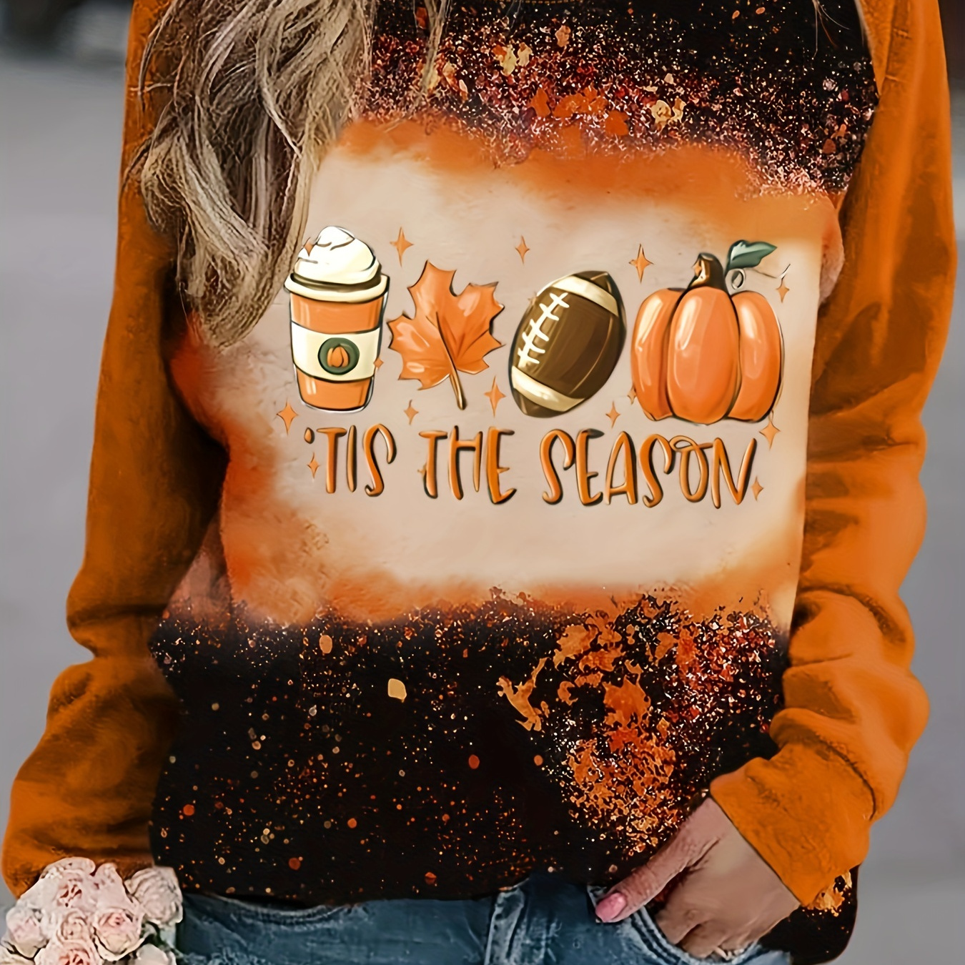 

Halloween Season Print Sweatshirt, Casual Long Sleeve Raglan Shoulder Sweatshirt, Women's Clothing