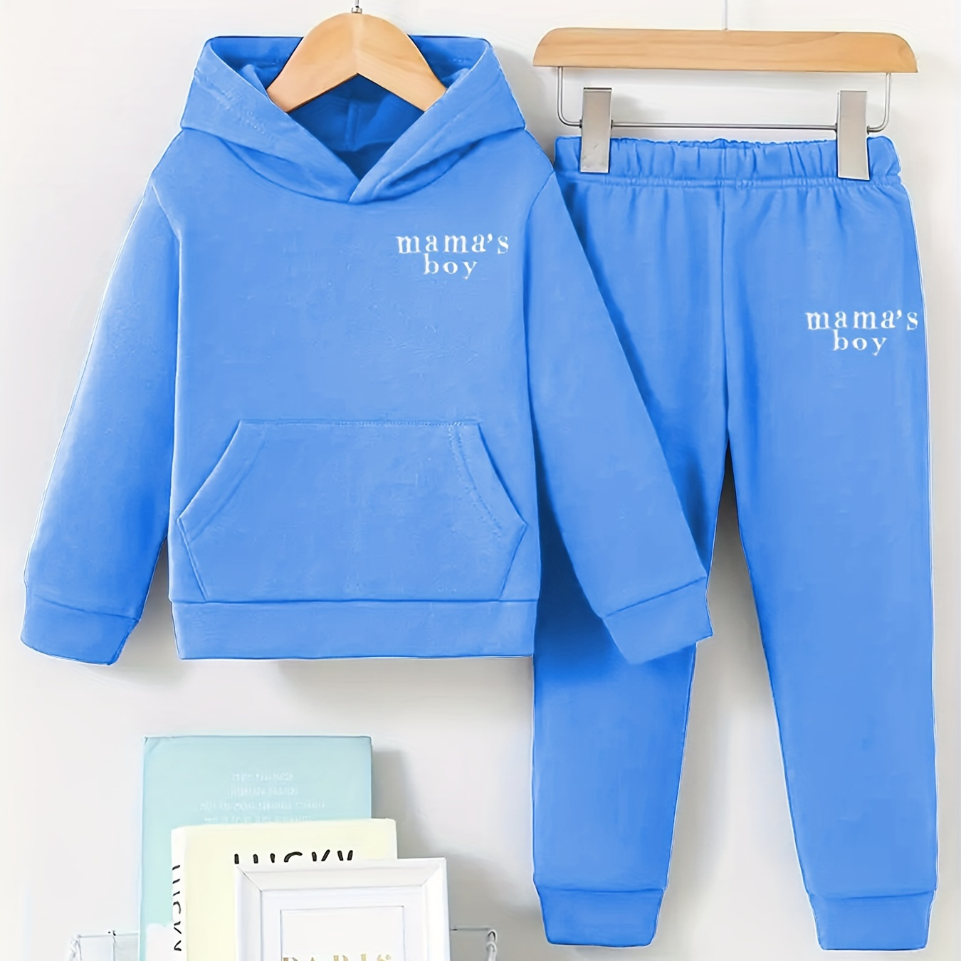 

2pcs Boy's Mama's Boy Letter Print Hooded Outfit, Hoodie & Pants Set, Boys Clothes, As Gift