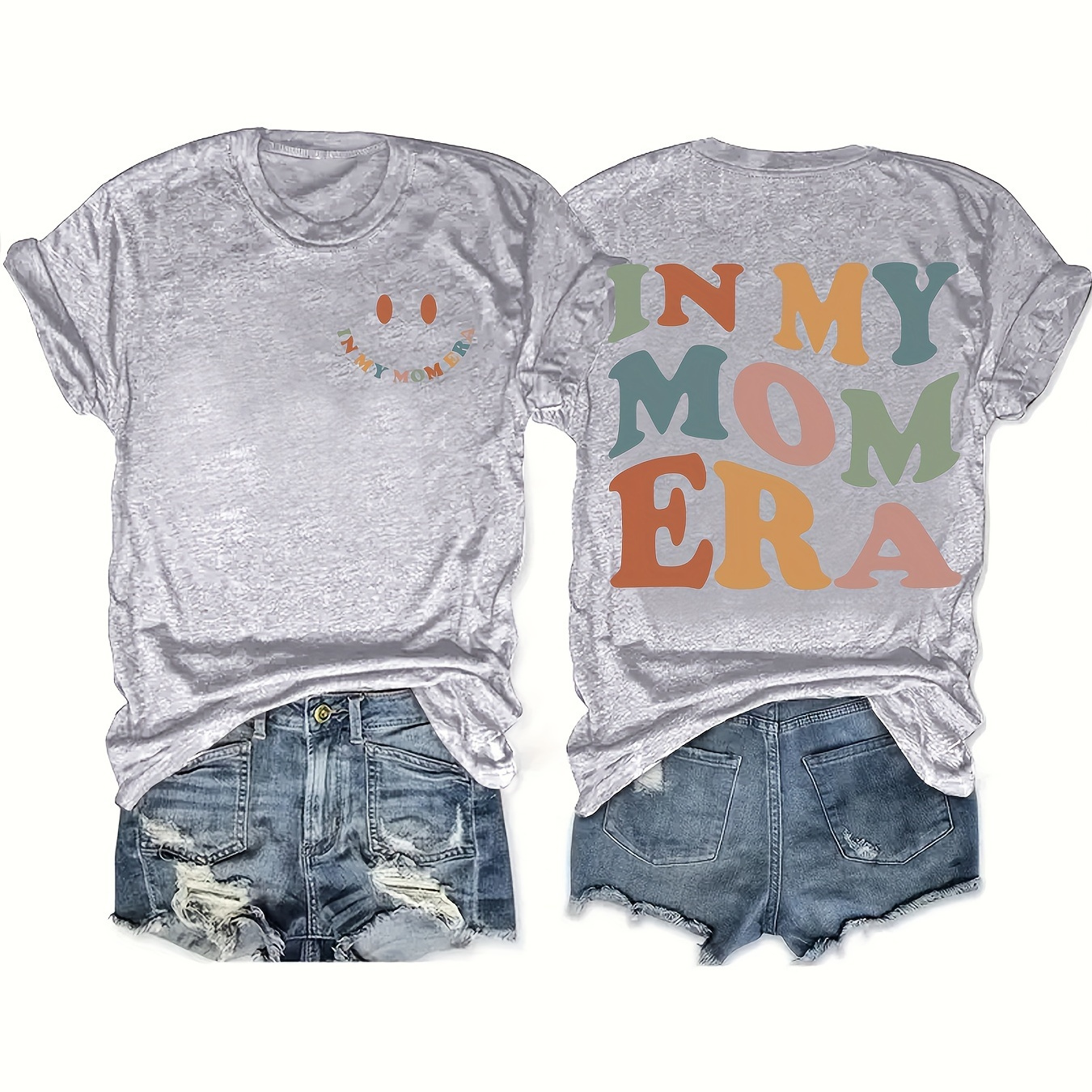 

Plus Size In My Mom Era Print T-shirt, Casual Crew Neck Short Sleeve T-shirt, Women's Plus Size clothing