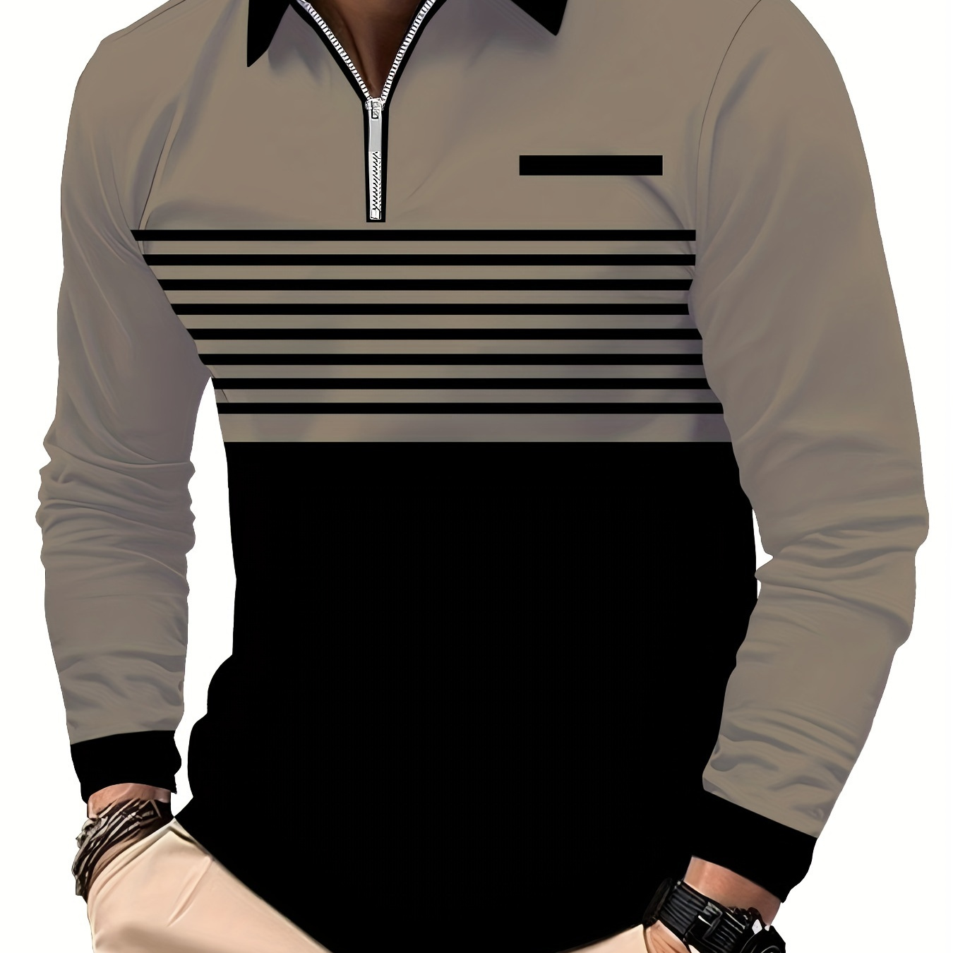 

Men' Long Sleeve Baseball Polo Shirt, Casual Golf Pattern, Vintage Style Knit Fabric Top With Slight Stretch, Polyester 95% Spandex 5%, Regular Fit Lapel Collar - 180gsm