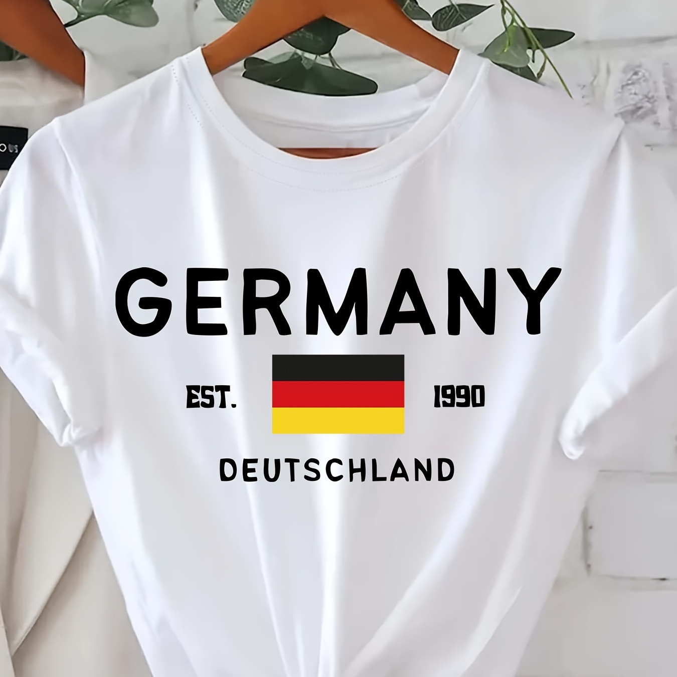 

Germany Letter Print T-shirt, Short Sleeve Crew Neck Casual Top For Summer & Spring, Women's Clothing