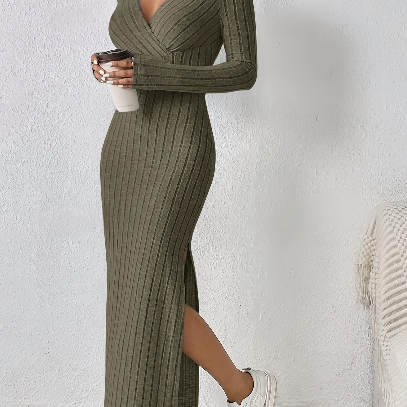 

Long Bodycon Surplice Neckline And Slit - , Non-sheer - For /fall