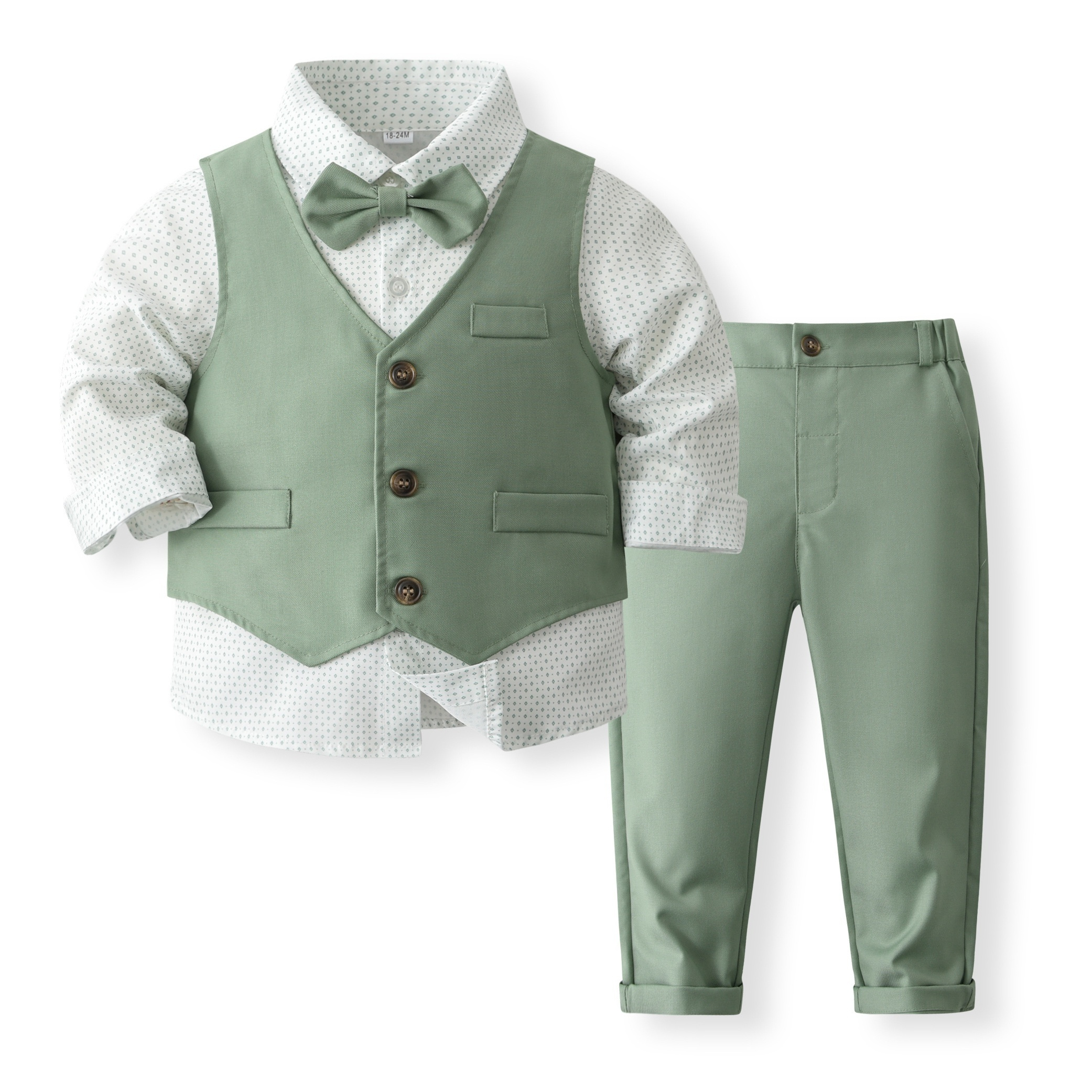 

Boys' Elegant Set - V-neck, Long Sleeve & Pants With Bow Tie - Parties & Formal Events