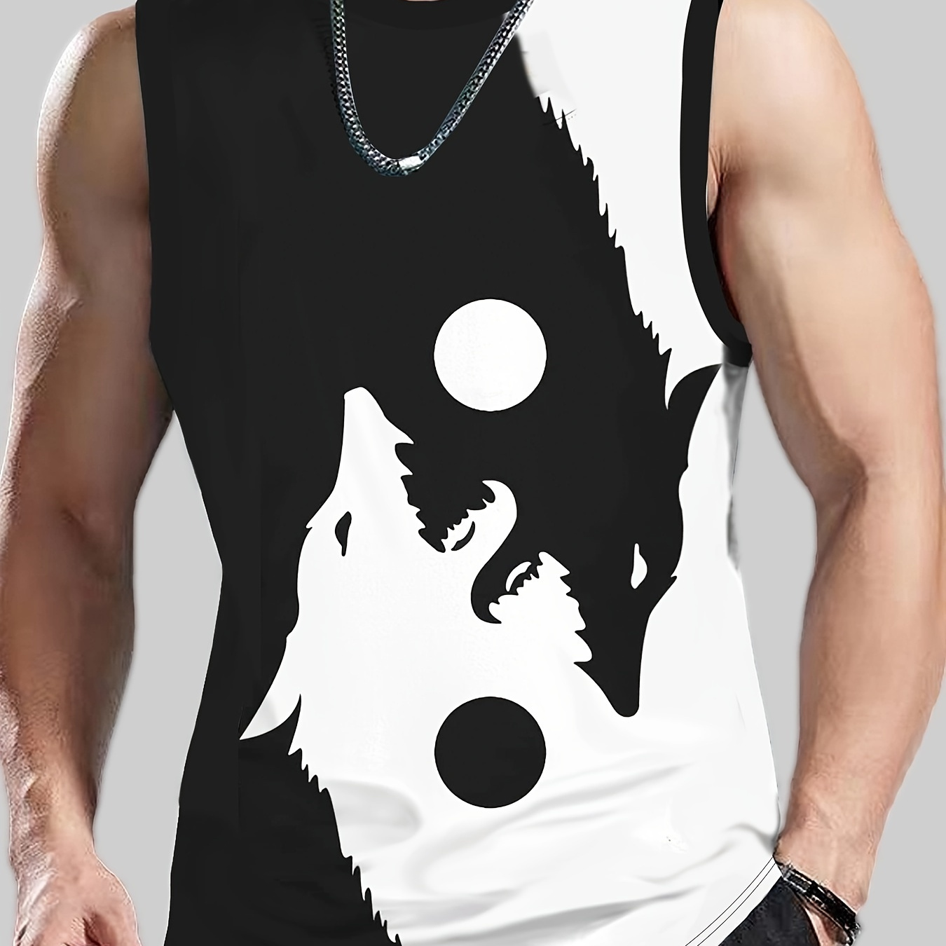 

Shadow Of The Wolf Creative Graphic Print Men's Casual Tank Top, Crew Neck Sleeveless Vest For Summer