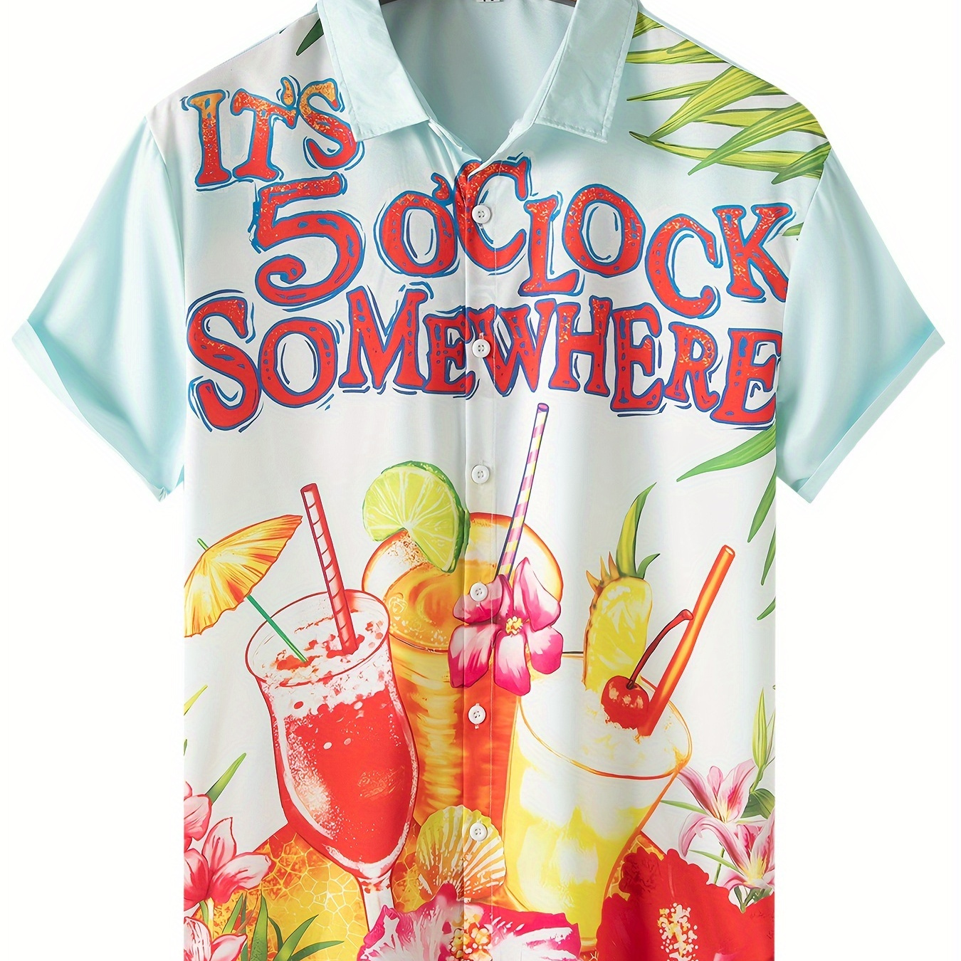 

Ice Juice And Letter Pattern Men's Novelty Graphic Short Sleeve Lapel Hawaiian Shirt, Summer Beach Vacation