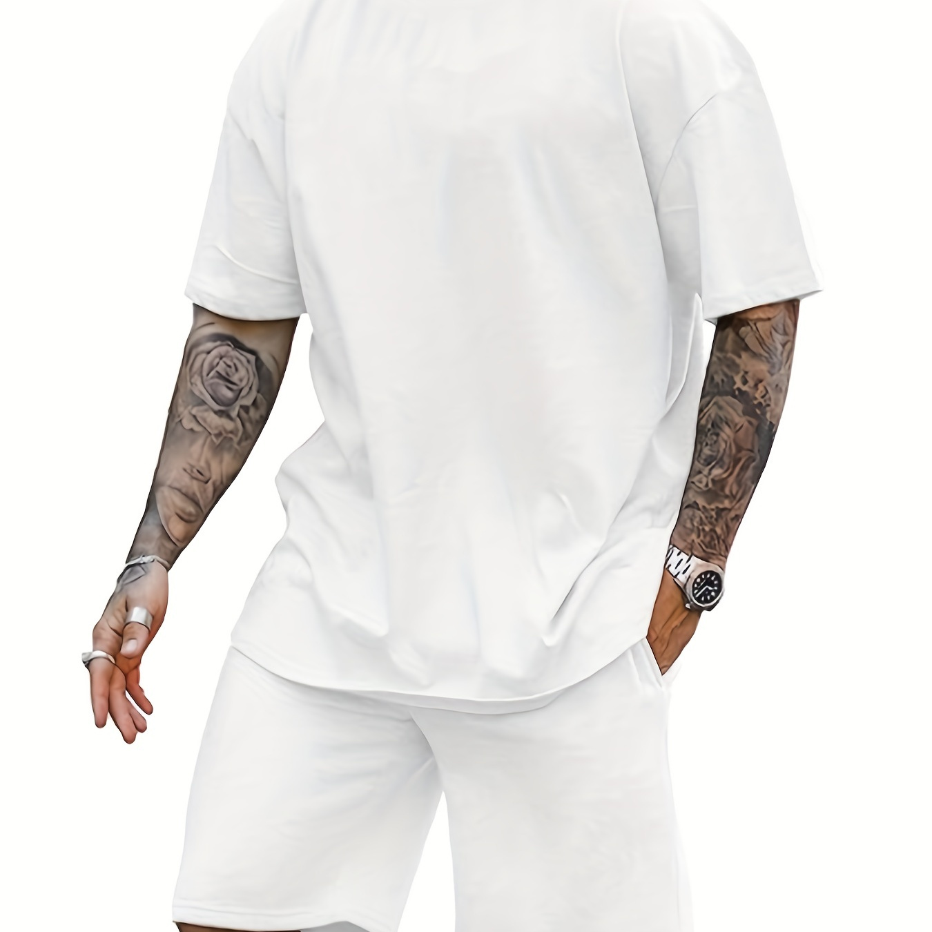 

2pcs Men's Casual Simple Solid Color Loungewear Set, Short Sleeve Crew Neck T-shirt & Drawstring Waist Shorts With Pockets Pajamas Set, Sports Workout Daily Outfits