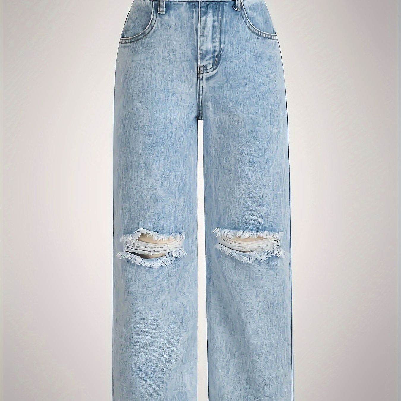 

Girls Casual Blue Jeans Loose Wide Leg Ripped Washed Denim Pants