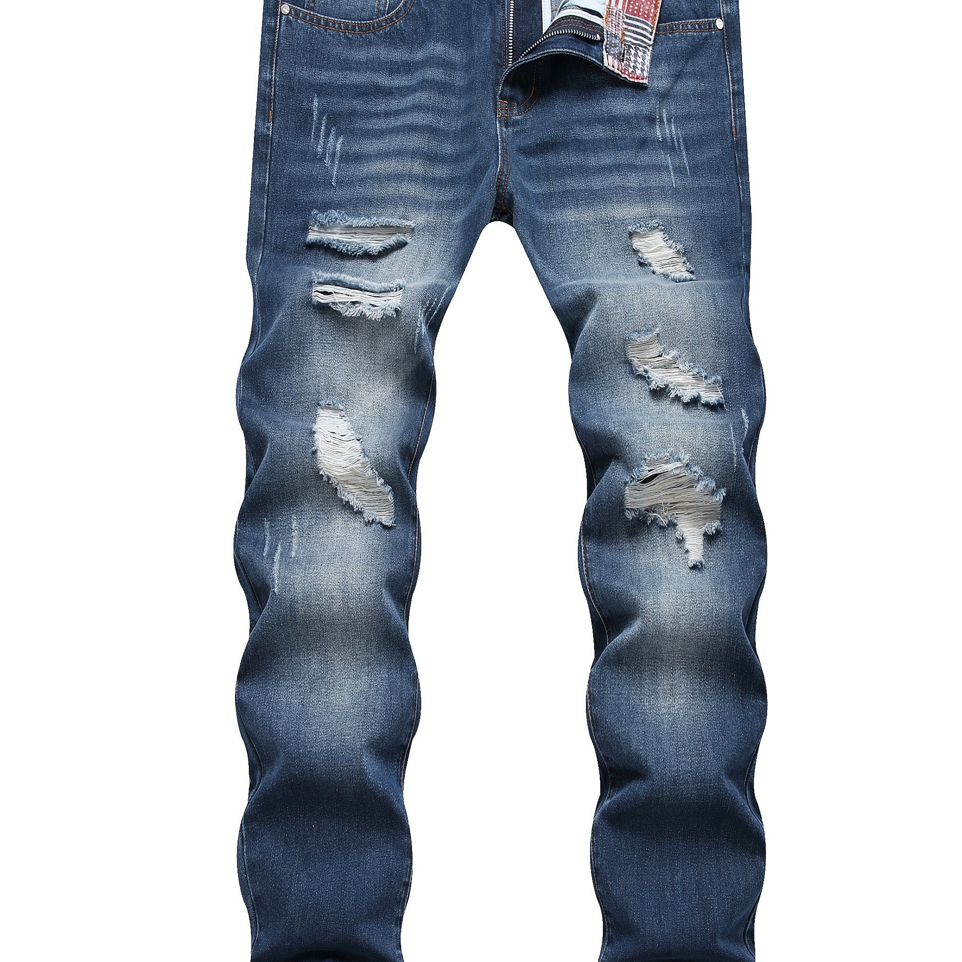 Plus Size Men's Stylish Personalized Solid Jeans, Causal Ripped Denim Pants, Men's Clothing