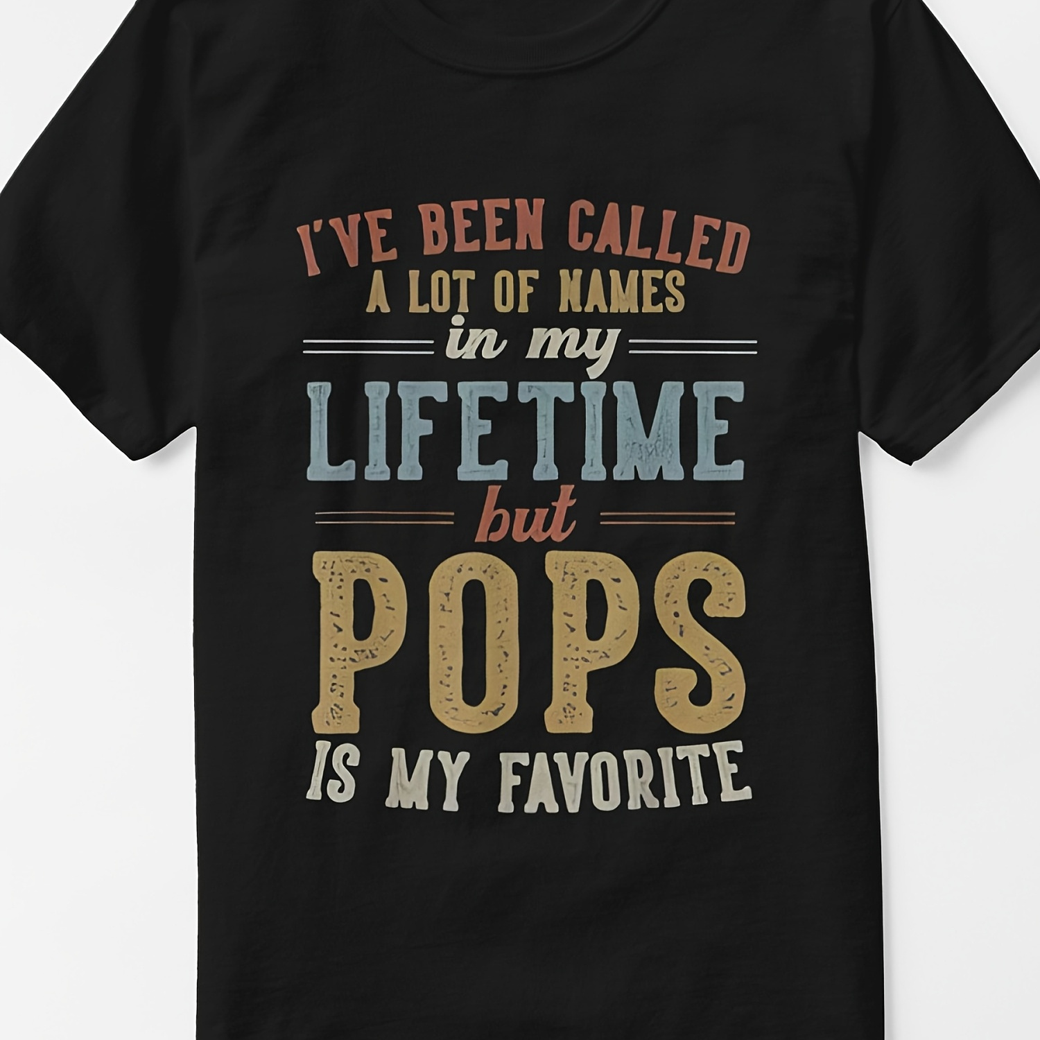 

Cotton Graphic T-shirt, Casual Crew Neck, Regular Fit, With "pops Is " Print, For Adults, Summer Knit Fabric With Medium Stretch, Sizes S-xxl