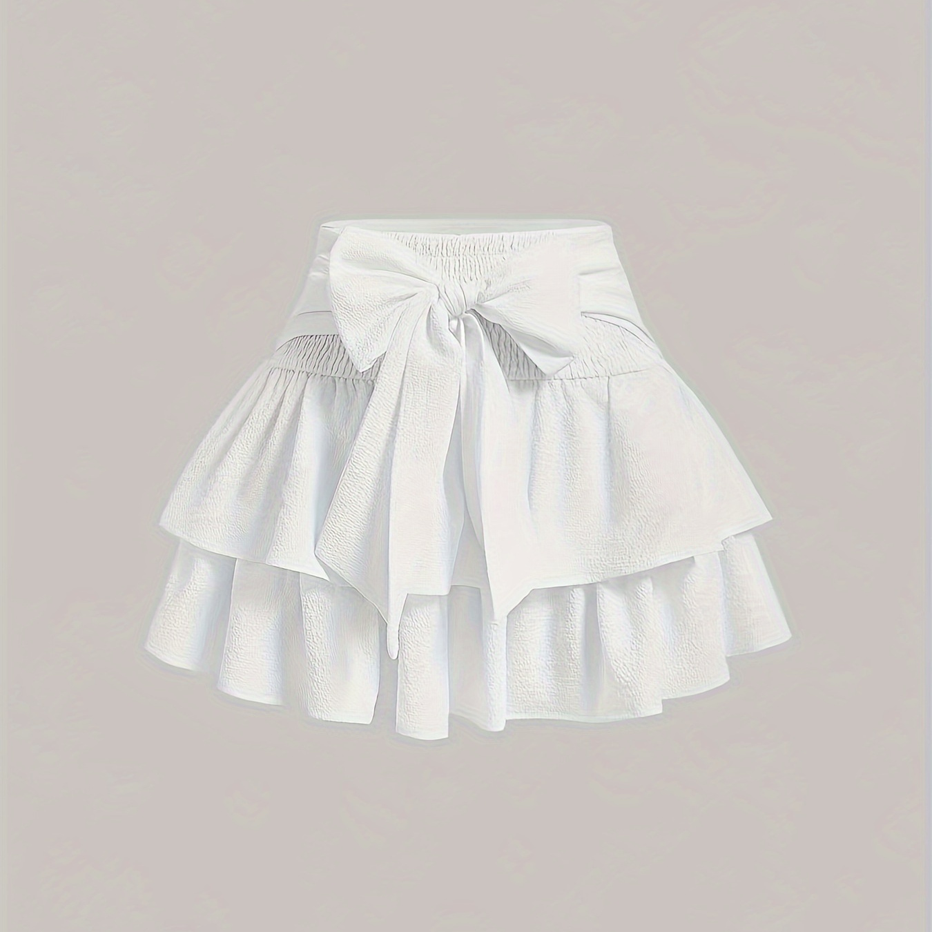 

Elegant Tiered Ruffle Mini Skirt With Bow Tie Waist Detail, 100% Polyester Solid Color Pleated Skirt For All