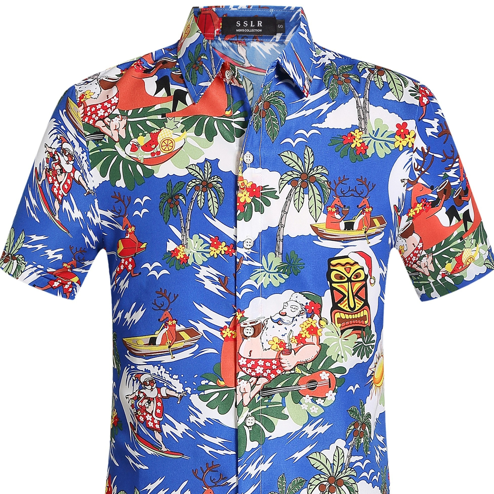 

Mens Hawaiian Shirt Santa Claus Tropical Ugly Hawaiian Christmas Shirts Casual Short Sleeve Button Down Shirts Summer Party Beachwear