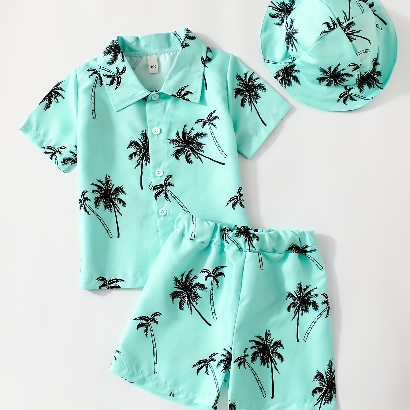 

2pcs Boys Graphic Lapel & & Hat Set, Summer Boys Clothing For &