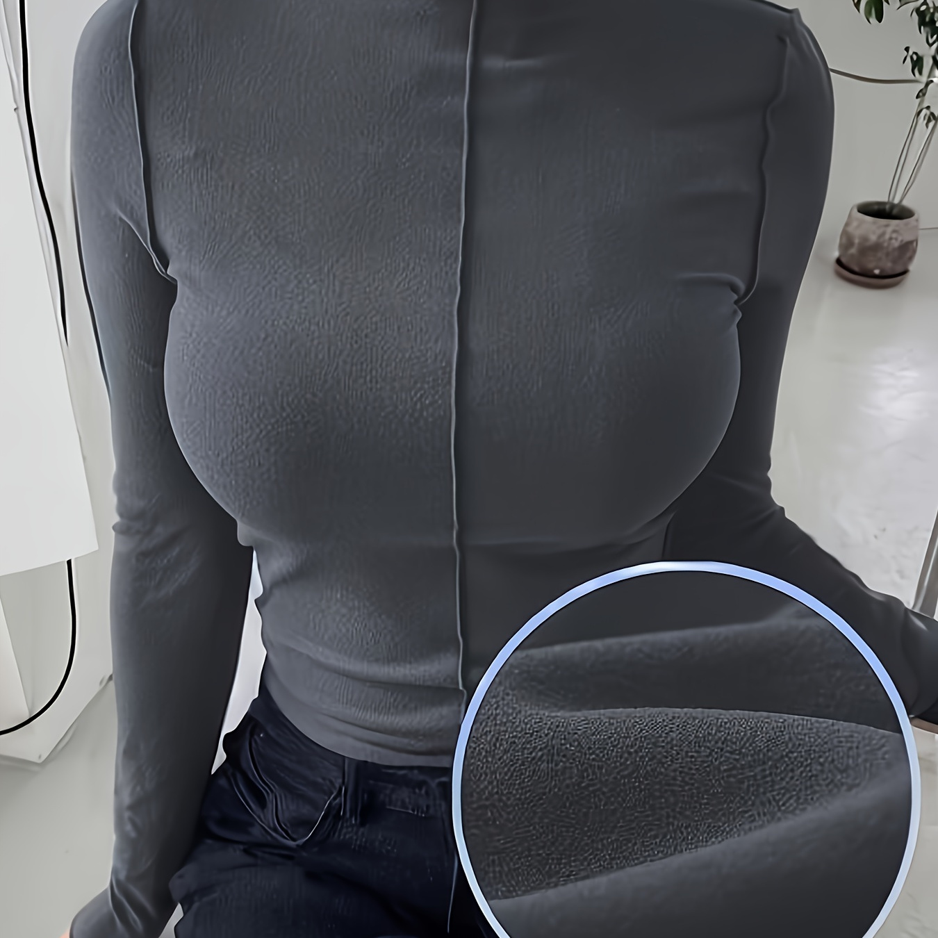 

Top-stitching Crew Neck T-shirt, Casual Long Sleeve Slim Fit Basic Top For Spring & Fall, Women's Clothing