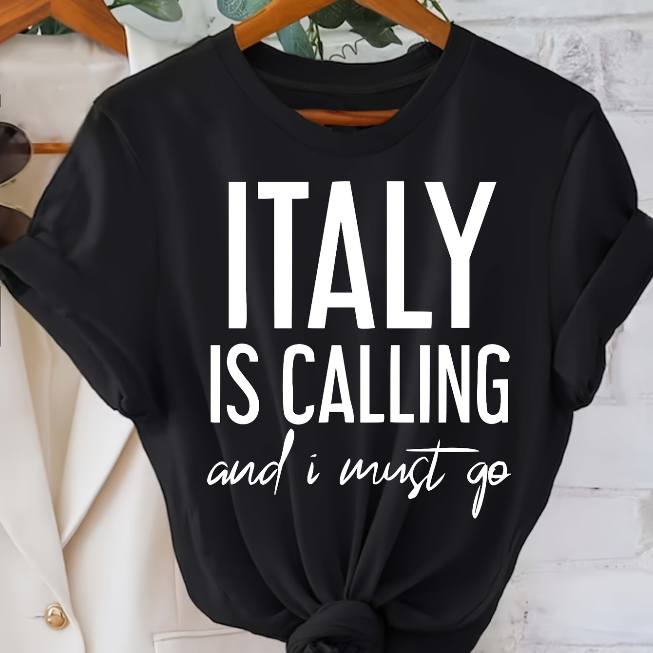 

Plus Size Italy Print T-shirt, Casual Crew Neck Short Sleeve T-shirt, Women's Plus Size clothing