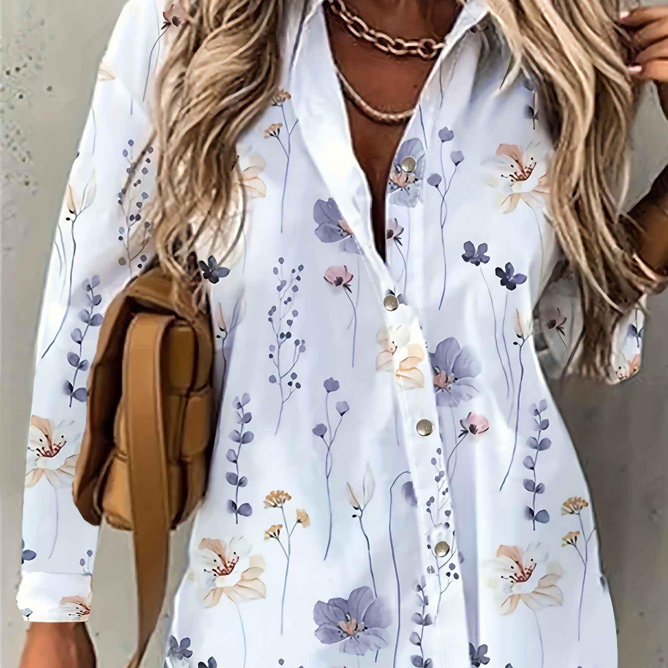 

Chemise Boutonnée À Imprimé Floral Sur Le Devant, Chemise Décontractée À Revers À Manches Longues Pour Le Printemps Et L'automne, Vêtements Pour Femmes