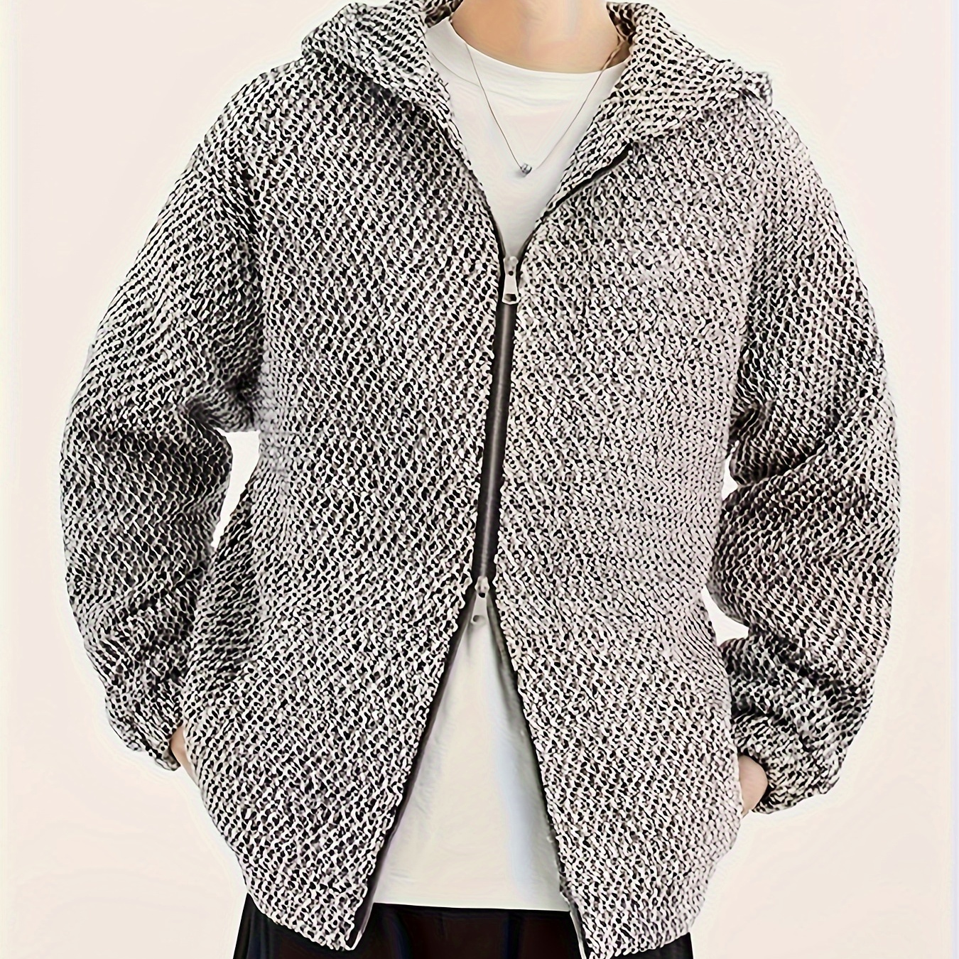 

High Street Hooded Cardigan Sweatshirt Men's Trendy Brand 2024 Spring New Woven Zipper Jacket