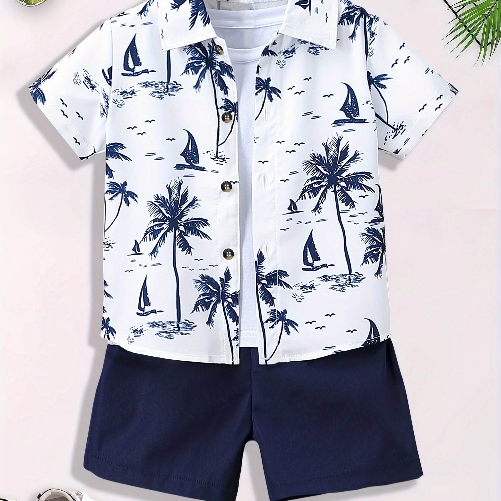 

2pcs Boys Casual Beach Coconut Tree Print Comfortable Versatile Short Sleeve T-shirt & Shorts Set, Cool, Lightweight And Comfy Summer Clothes!