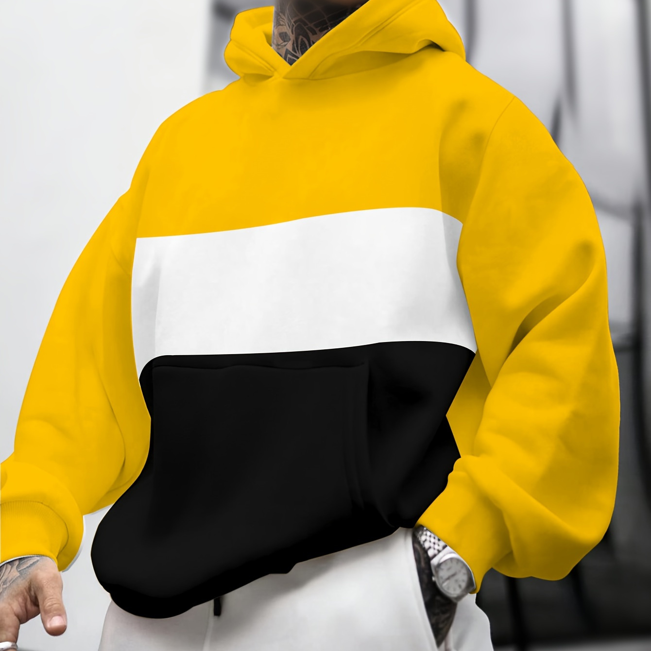 

Yellow, Color Men's New Long Sleeve Pullover Hooded Sweatshirt, , Soft, Comfortable, Stylish Hoodie