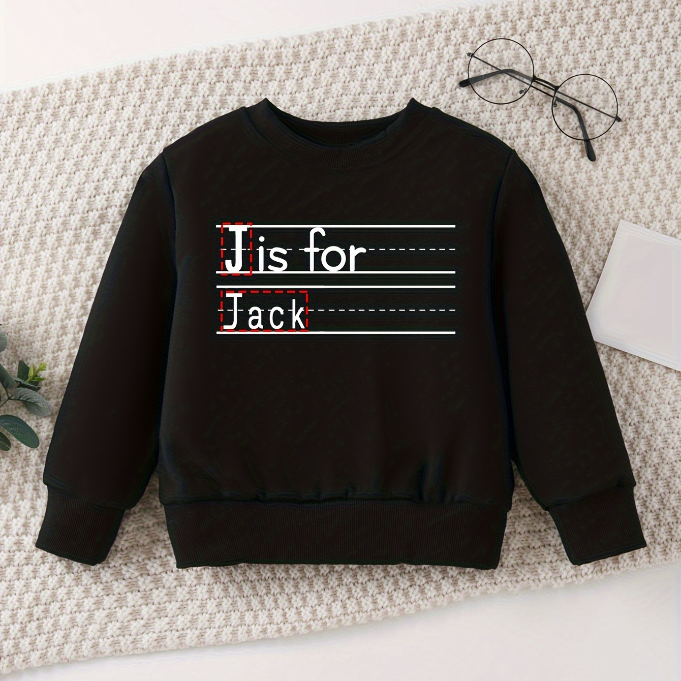 

Showtly Kids Custom Name Letter Print Sweatshirt - Crew Neck Casual Pullover In Polyester , Slight Stretch, Knit Fabric - Spring/fall Fashion For Boys 12 And Under